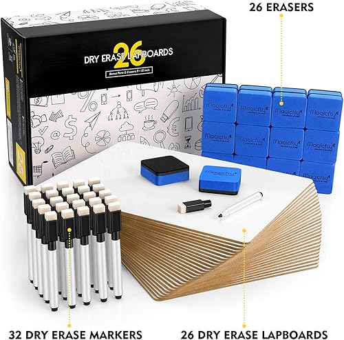 Miniatura 7 de Magicfly Pizarra blanca pequeña, pizarra de borrado en seco, paquete de 26, mini pizarras blancas de 9 x 12 pulgadas, pizarras blancas de doble cara