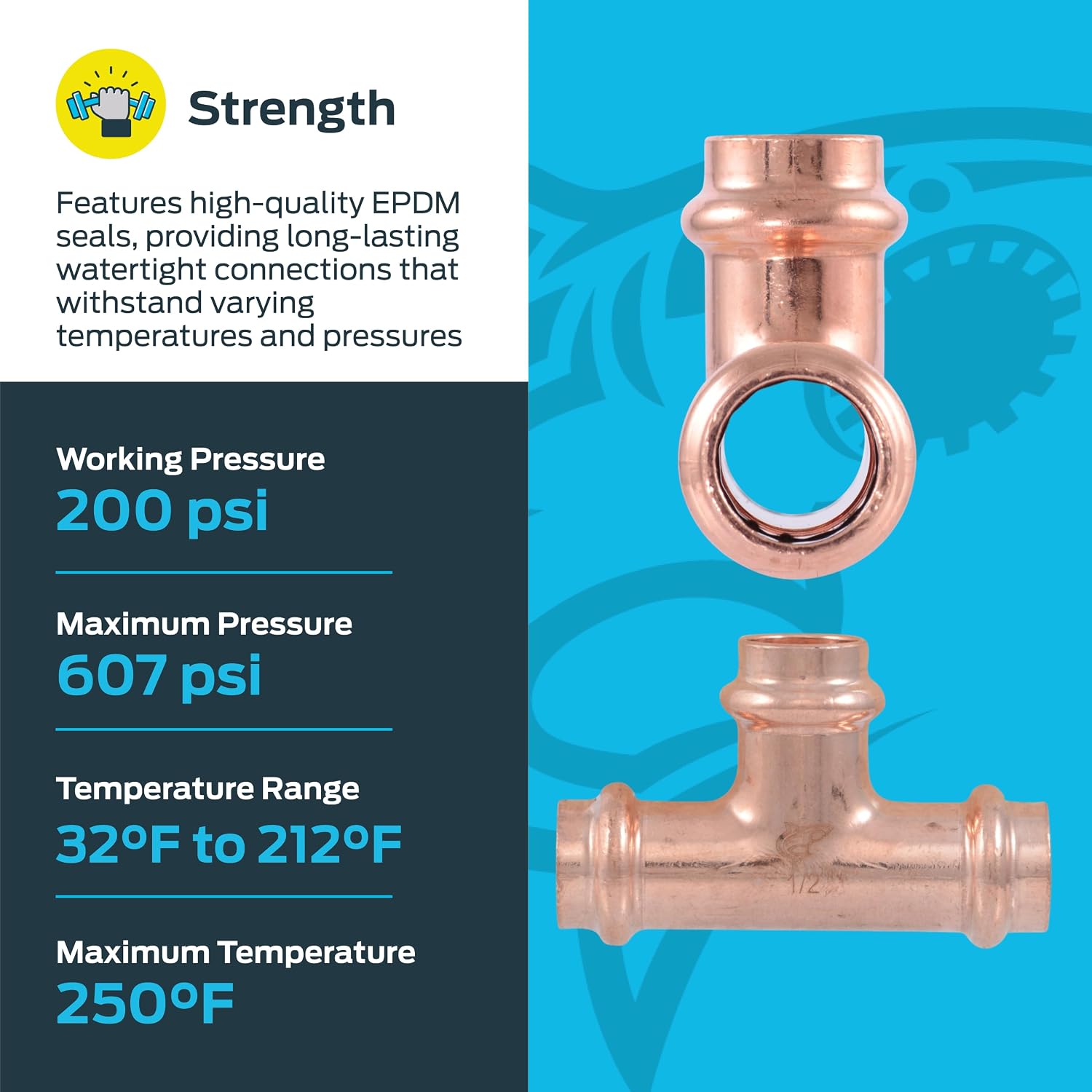 SharkBite 1/2 x 1/2 x 1/2 Inch Copper Press Tee, Plumbing Fitting, Pack of 5, UPR362X5