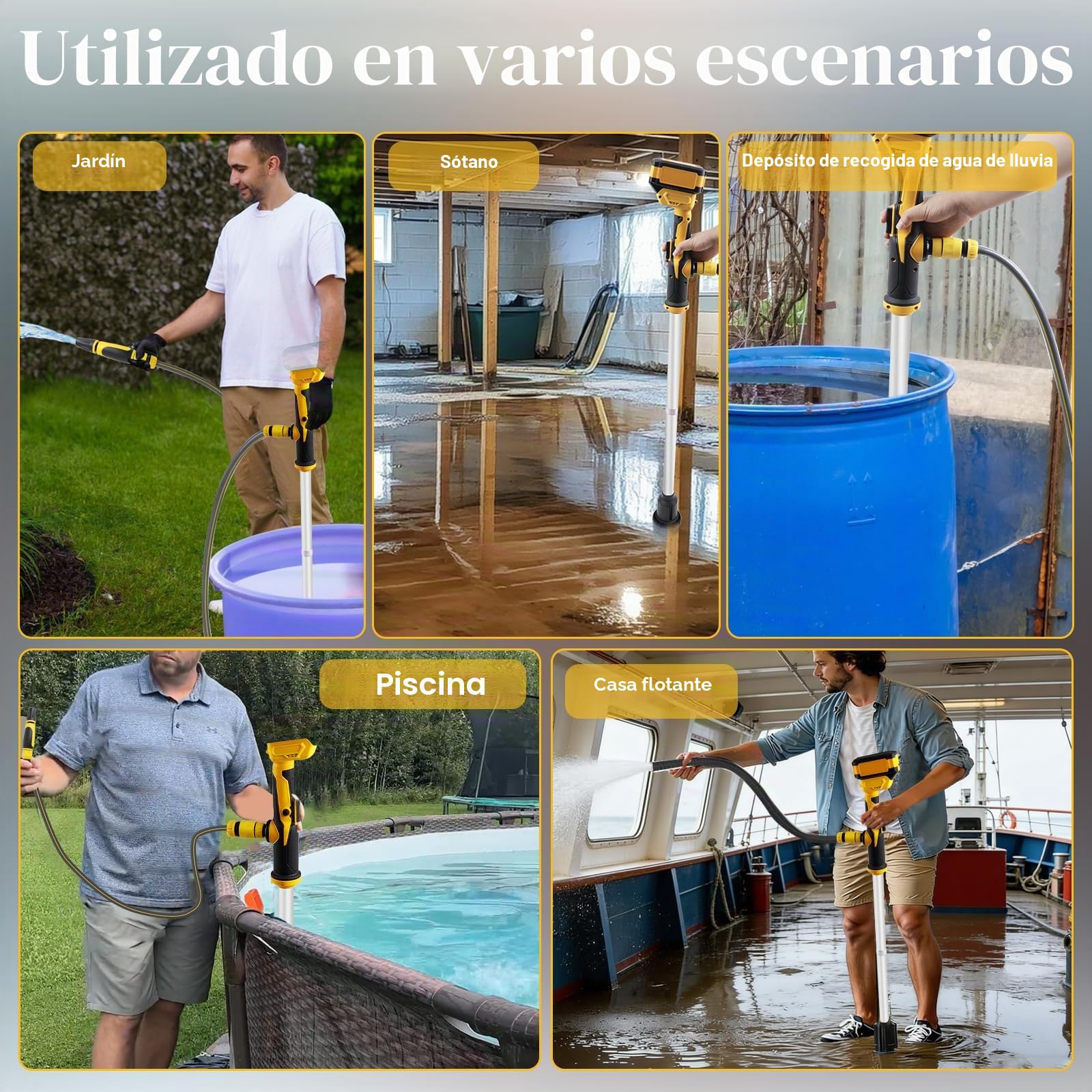 Bomba de transferencia de agua inalámbrica para batería Dewalt de 18 V y 20 V, altura de cabeza de 3 m, bomba sumergible portátil de alto flujo de 3600 l/h, bomba de sumidero de utilidad para piscina