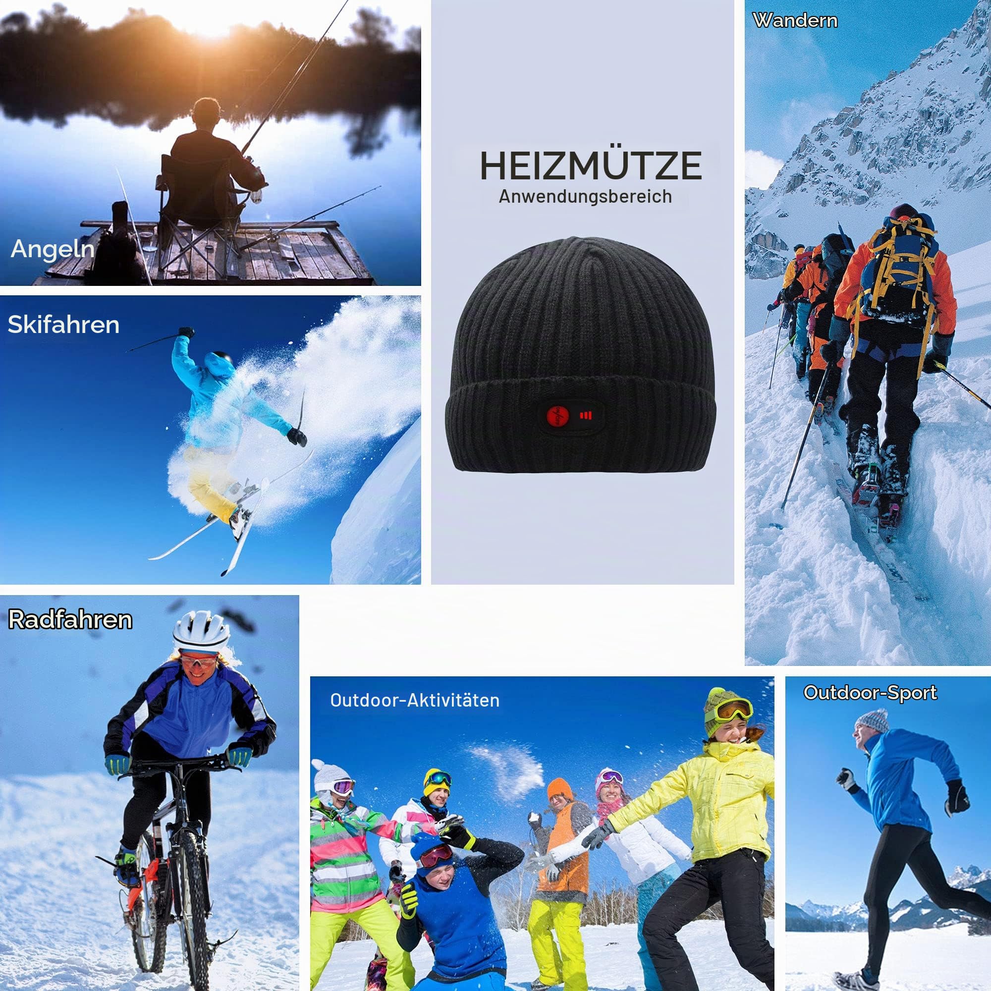 Svpro Beheizte Beanie mit Wiederaufladbarem Akku 7,4V Li-Polymer-Akku hält bis zu 3-7 Stunden,Electric Beheizbare Hut Frauen Männer Heizmütze Heizung Skull Cap