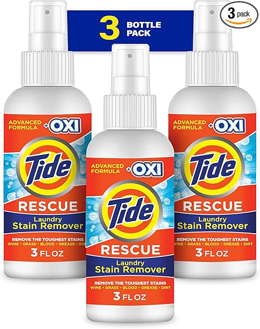 Tide Laundry Stain Remover Spray with Oxi, Travel Stain Remover for Clothes, Carpet, Upholstery, Pet Bedding, Stain Treater Spray for Tough Stains from Wine, Coffee, Grease, 3 Oz (Pack of 3)