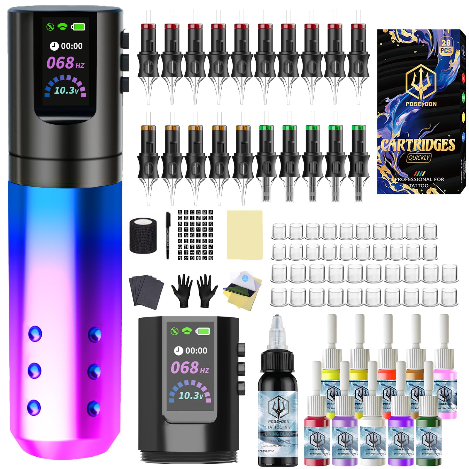 Amazon.com: POSEIDON Wireless Tattoo Pen Kit with 20Pcs Tattoo