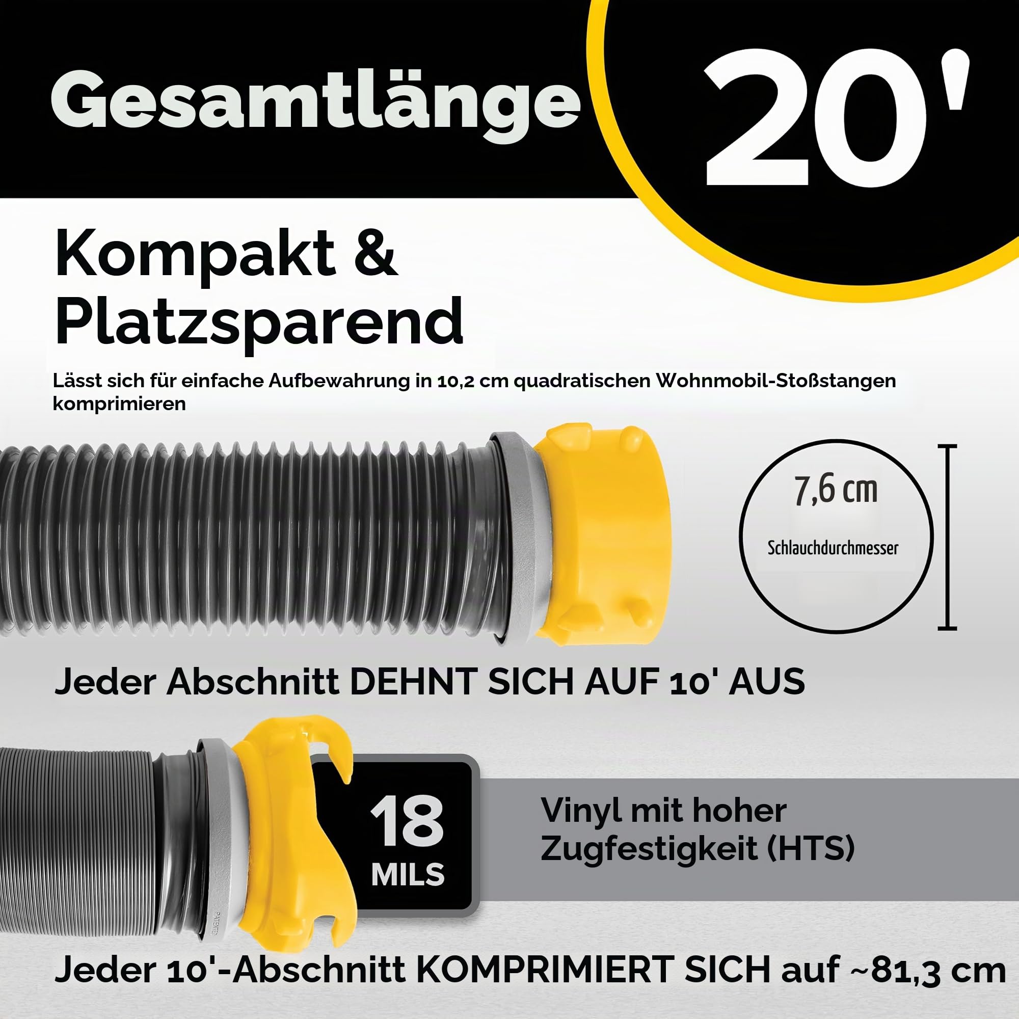 Camco Deluxe-Abwasserschlauch-Set, 6 m, inklusive 6-3 m langen Wohnmobil-Abwasserschläuchen, vormontierten 360-Grad-Dreharmaturen und Wye-Anschluss, gebrauchsfertiges Wohnmobil-Abwasser-Set, leicht