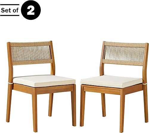 Miniatura 4 de Sillas de comedor para patio, juego de 2 sillas apilables resistentes a la intemperie para exteriores con cojines a prueba de decoloración, para