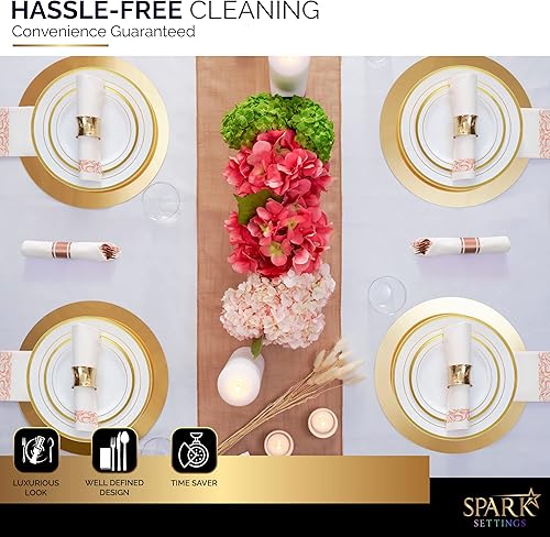 Miniatura 9 de SparkSettings - Juego de cubiertos de plástico plateado 50 servilletas y cubiertos preenrollados elegante juego de cubiertos de plástico envueltos