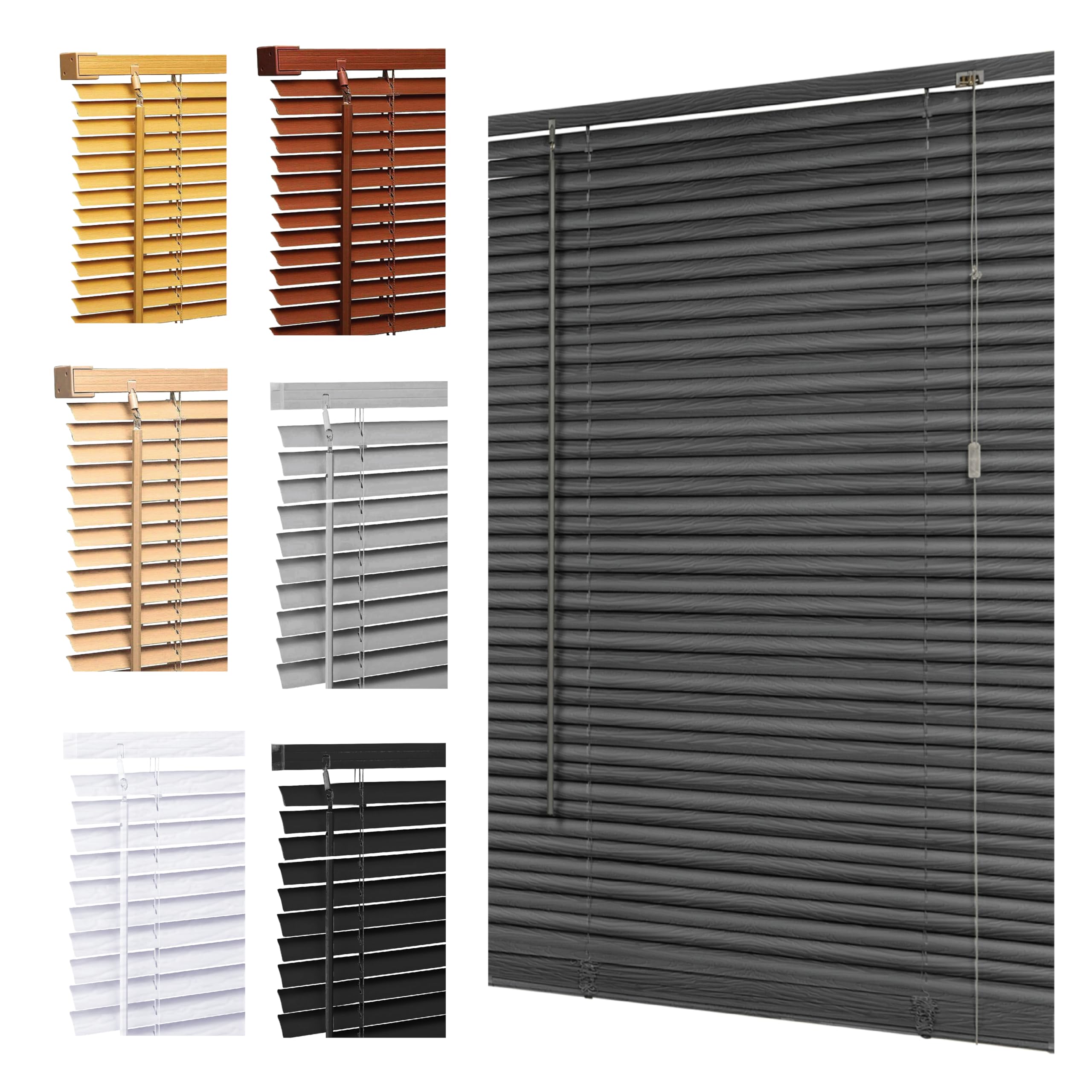 Ruby Deals Custom Made to Measure PVC Venetian Blinds Window 25mm Thin Slats Easy Fit Window Treatment Shutters Child Safe Home Office (Grey Embossed blinds W110 x 213Hcm)