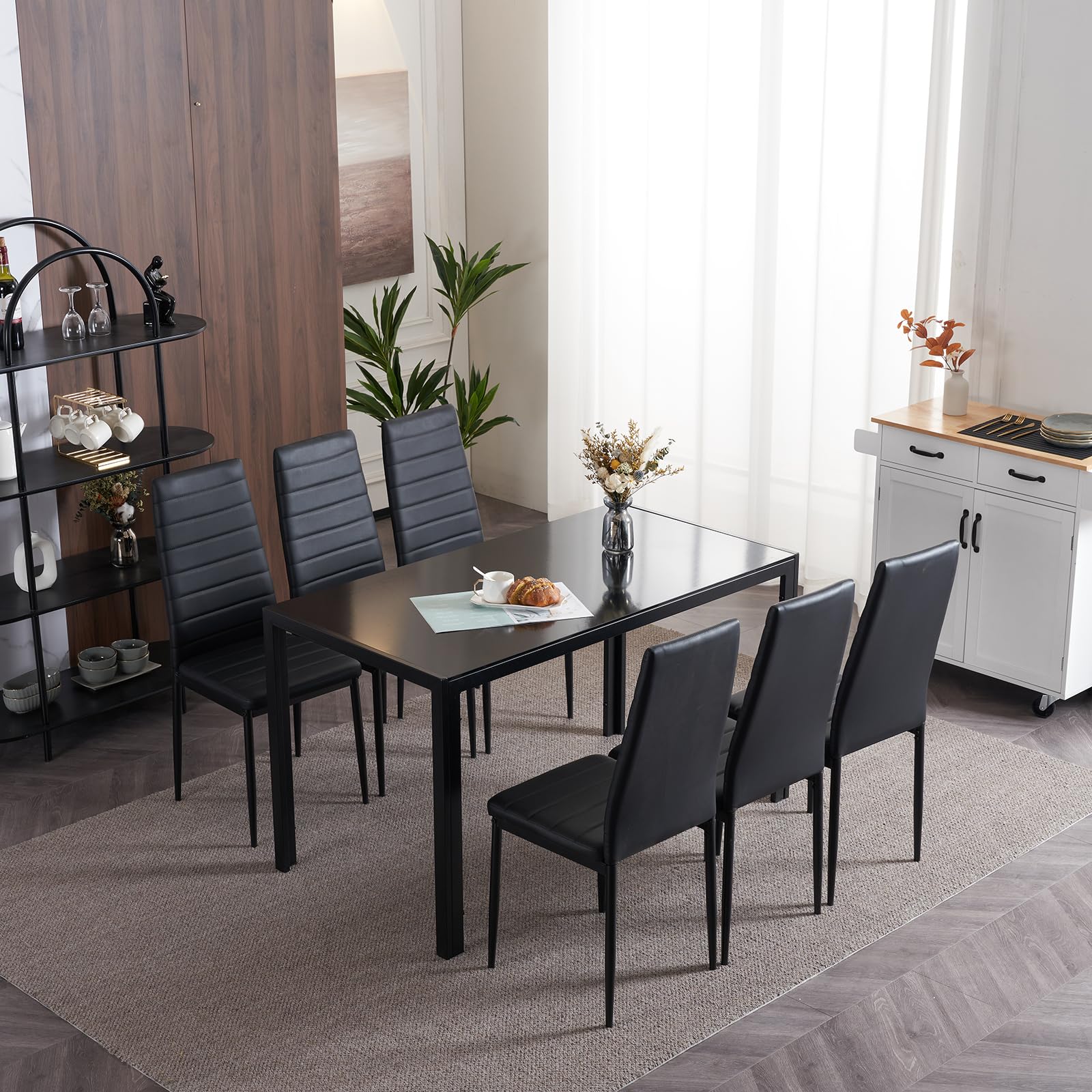 LEADZM küchenstühle 6er Set Esszimmerstühle mit hoher Rückenlehne wasserdicht für Esszimmer & Küche Esszimmerstuhl Stühle 120kg (Schwarz, 6er Set)