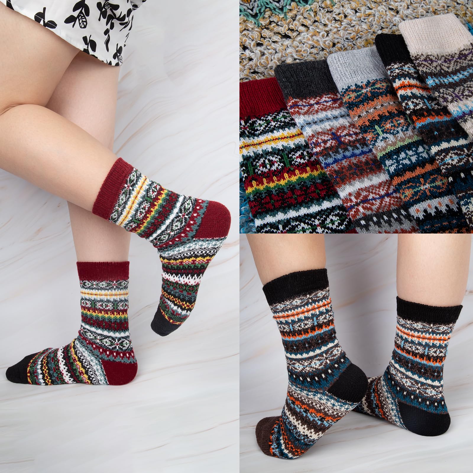 Chalier Finery 5 Paia Calze Invernali di Lana da Donna, Morbidi ed Elastici, Calzini Termiche Spesse da Donna, Regalo di Natale per il Compleanno da Donna