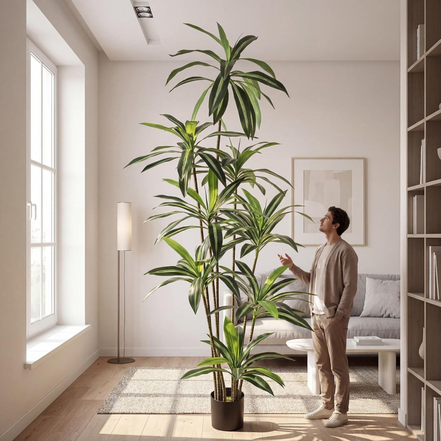 Giegxin 8ft Artificial Dracaena Tree Faux Dracaena Plant with Pot, Tall Fake Yucca Silk Tree with Realistic Trunks Leaves, Tropical Plant for Home Office Living Room Indoor Outdoor Decor (Green)