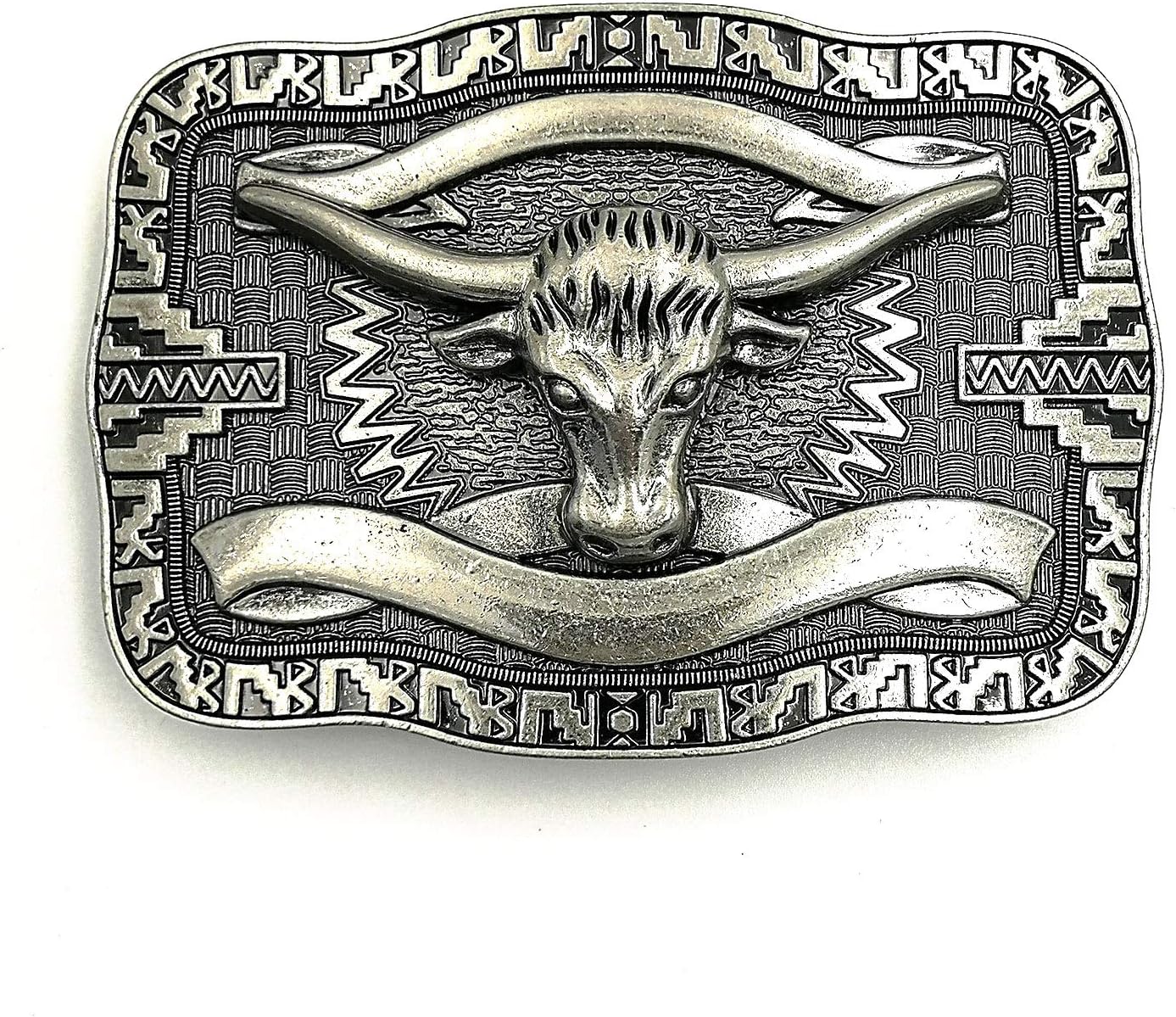 Western Cowboy Golden Tone Heavy Bull Head Belt Buckle For Men (silver)