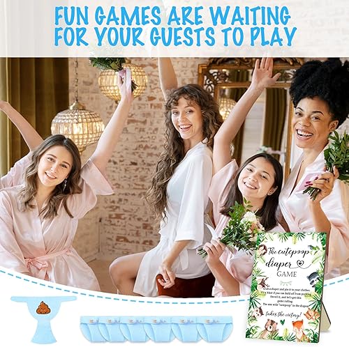 Miniatura 6 de Recuerdo de fiesta de baby shower, pañal Cutepoop para juegos de baby shower para niños y niñas, letrero de madera para baby shower con 50 bonitos