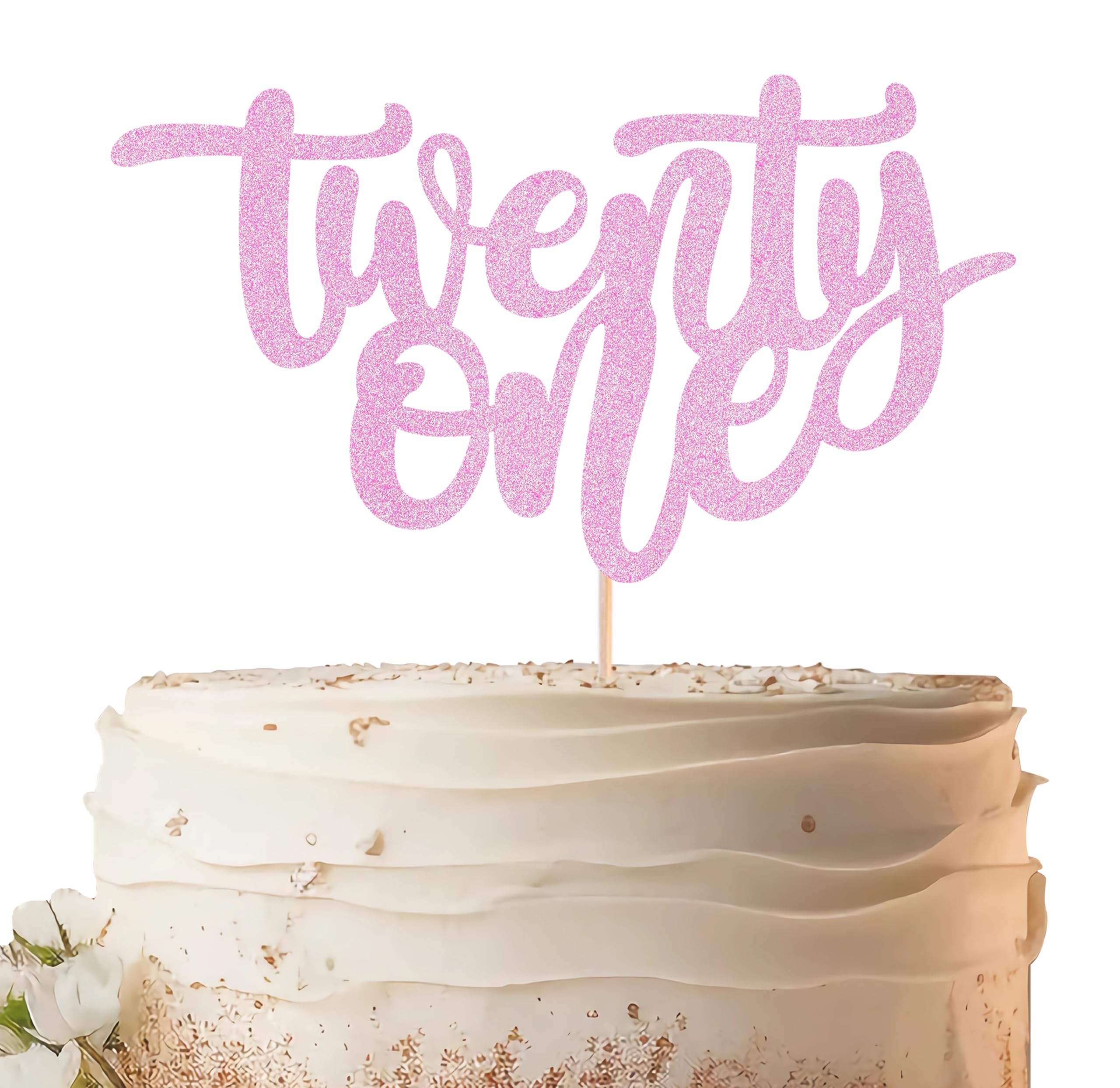 EONNCNT Twenty One Cake Topper - Pink Glitter 21st Birthday Cake Decorating Supplies, Photo Booth Props