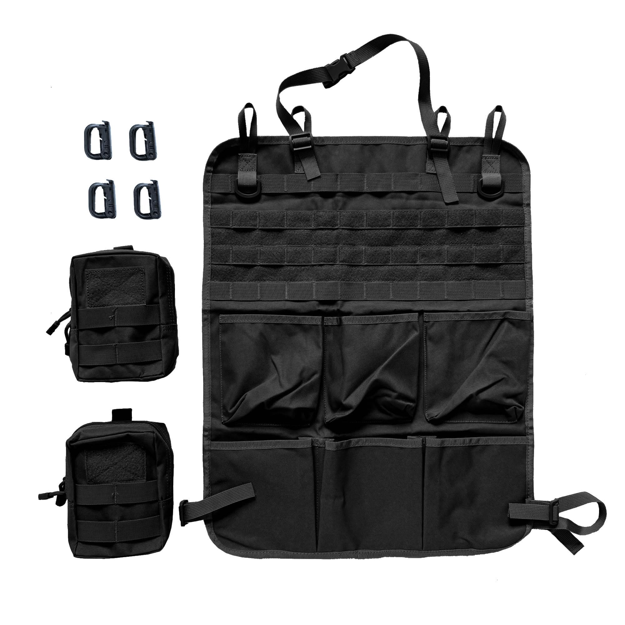 Taktischer Autositz Organizer 42x62cm Sitzrücken-Organizer mit 6 Taschen 2 Abnehmbaren Taschen 4 D-Haken Schwarz