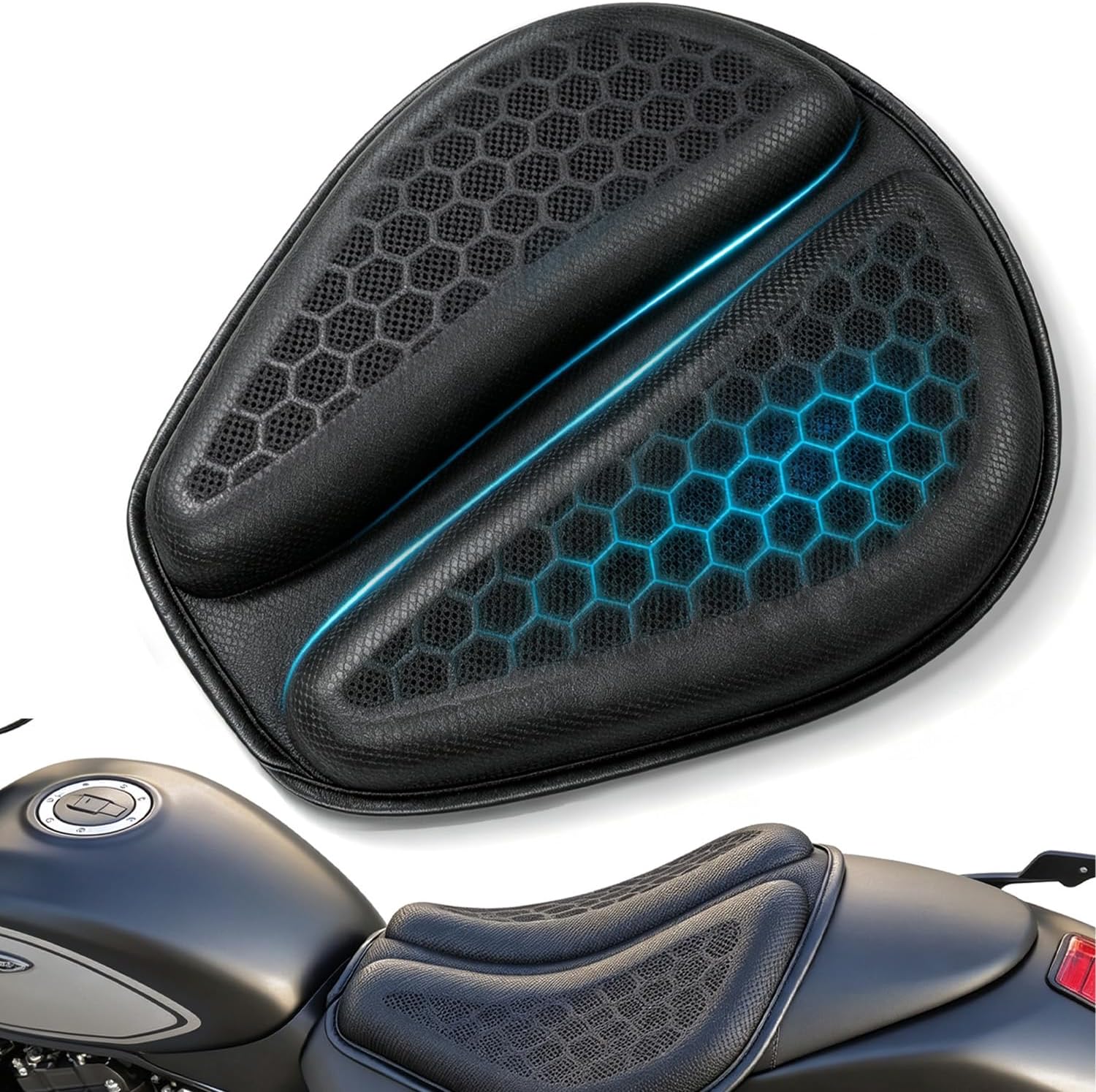 Motorcycle Seat Cushion, 3D‑Honeycomb Petal Ergonomic Gel Seat Cushion