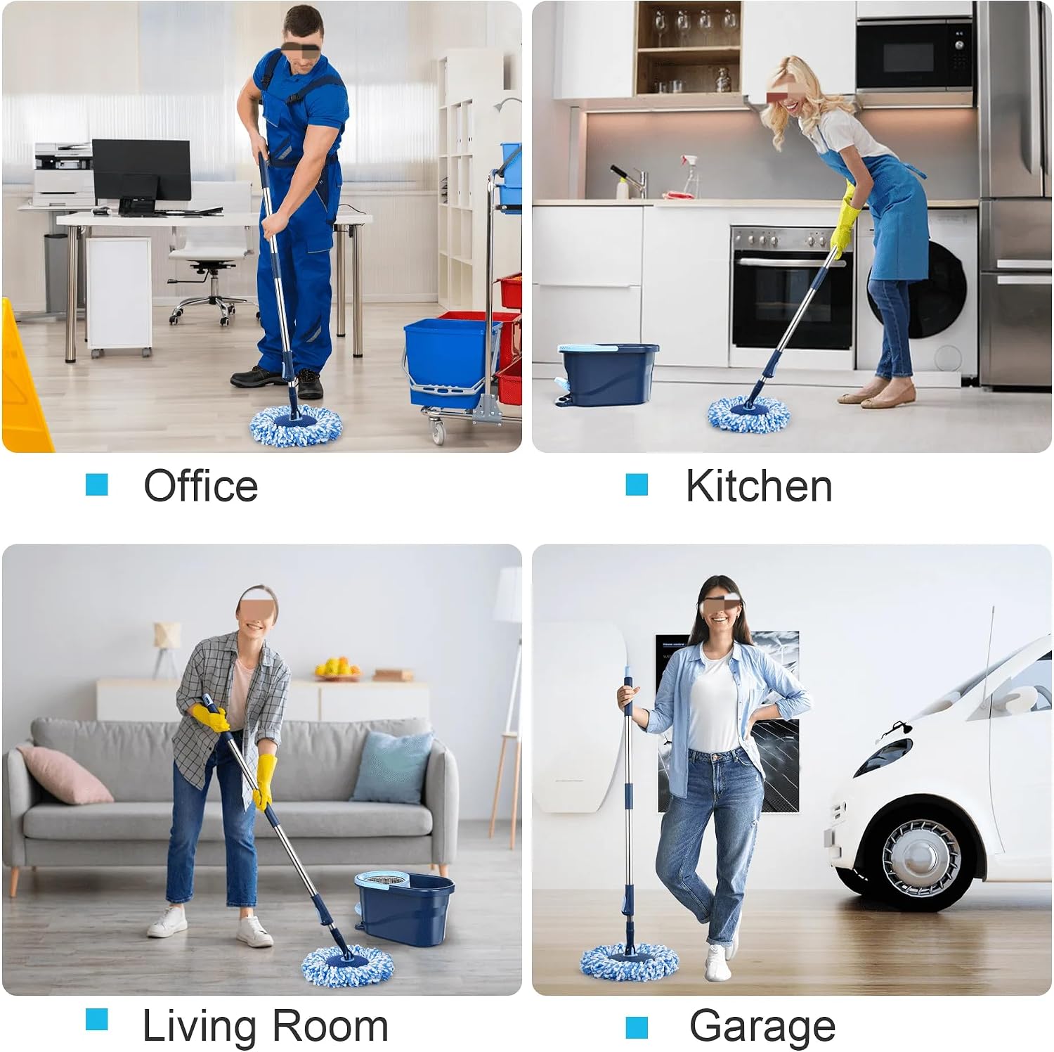 Heavy Duty Spin Mop and Bucket with Wringer Set, Green Hands Free Floor Cleaning System for Hardwood, Tile, Laminate & All Hard Floors (Light Blue mop and Bucket + 5 mop Head)