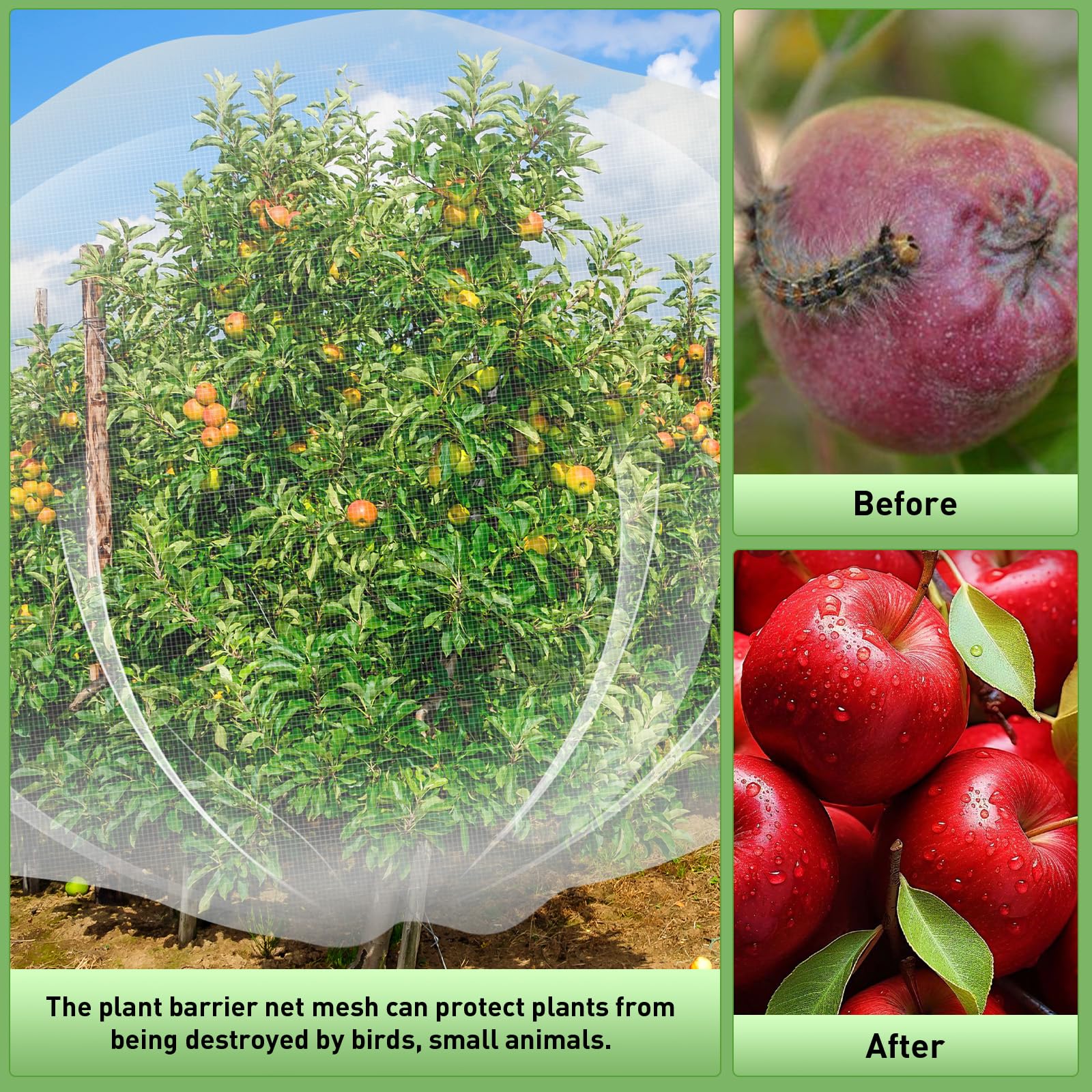 2 redes grandes para árboles frutales con cordón y cremallera, 10 x 10 pies, cubierta de red de arbustos de arándanos, cubierta para plantas de jardín para proteger plantas y flores de pájaros