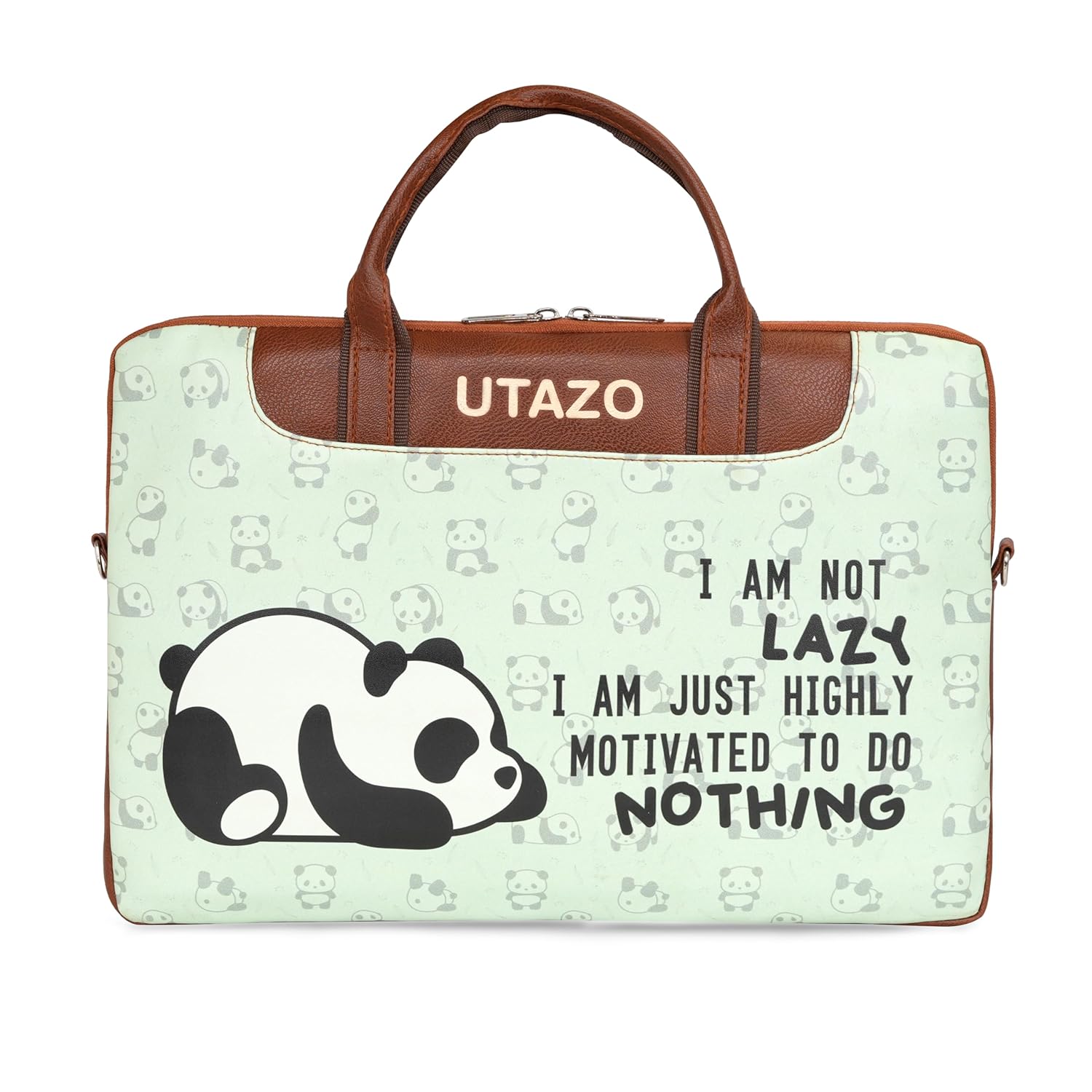 Utazo AreSleeve 15.6 Inch Laptop Sleeve for Men & Women | Waterproof Nylon Business Laptop Bag | Soft Velvety Interior, Padded Protection & Adjustable Strap (Brown & Green Panda)