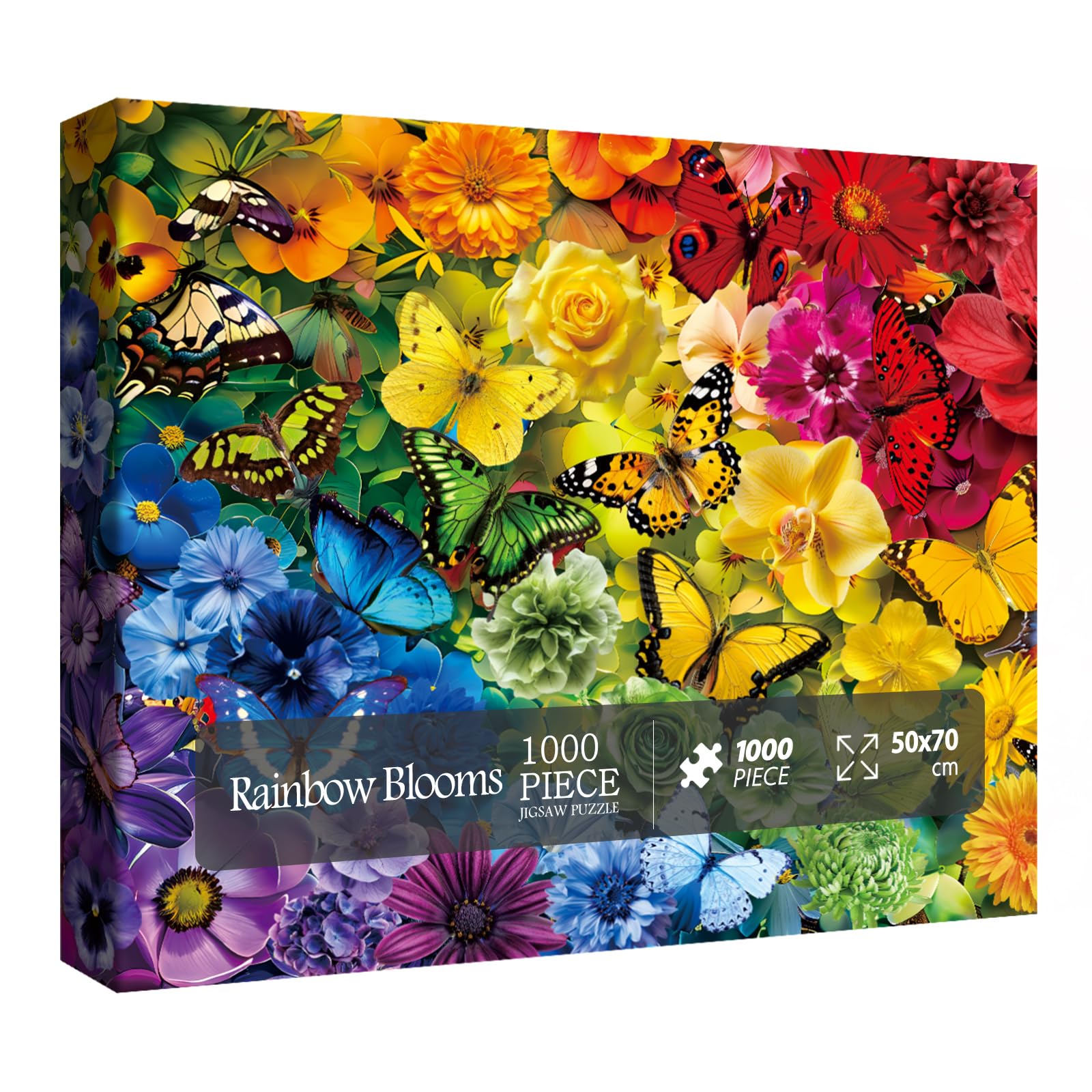 Rainbow Flower Butterfly Puzzle for Adults 1000 Pieces, Colorful Garden Floral Jigsaw Puzzle, Pretty Plant Floral Daisy Puzzle