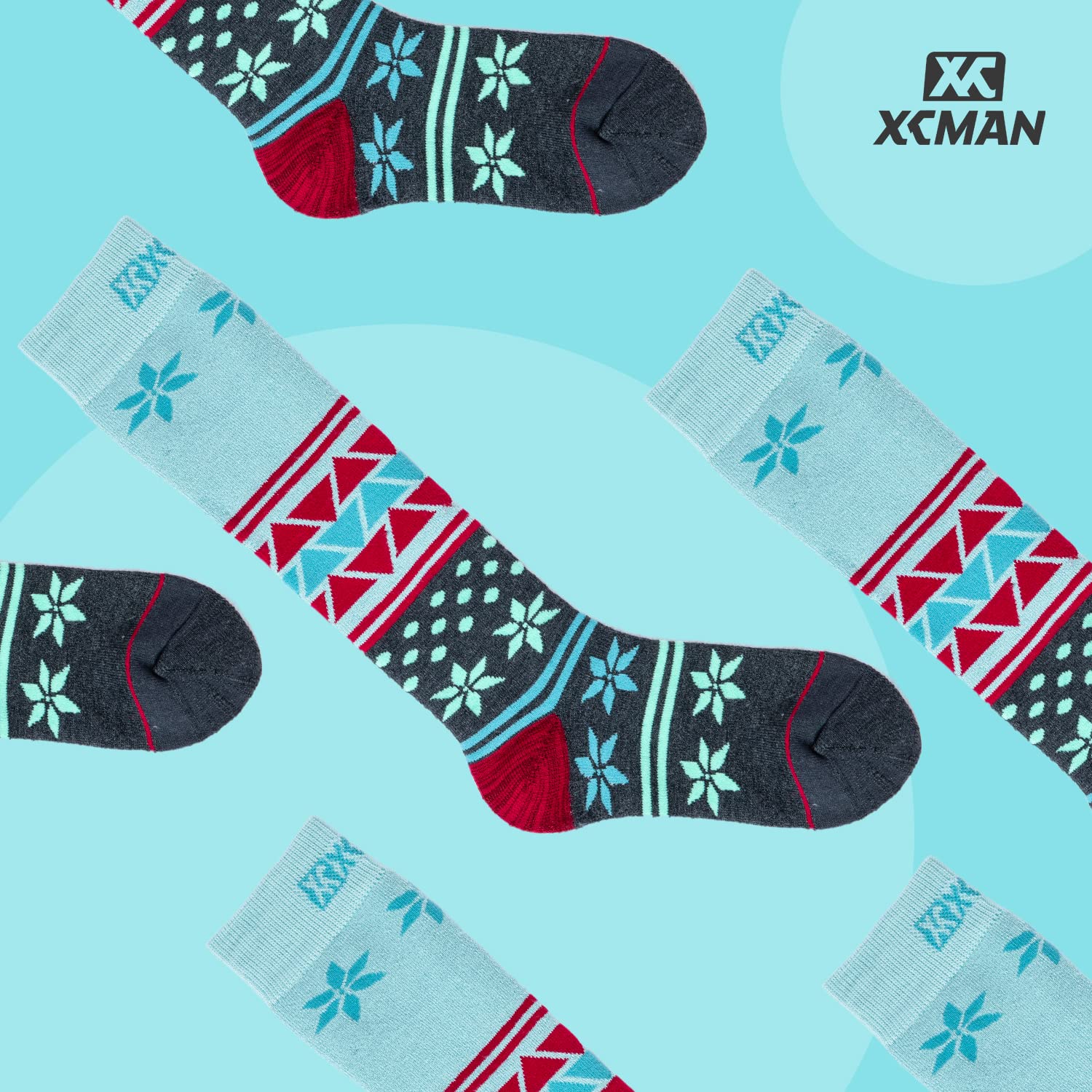 XCMAN Ski Socks in 2 Pairs Pack Performance Thermal Merino Wool Socks for Skiing Snowboarding Suitable for Women