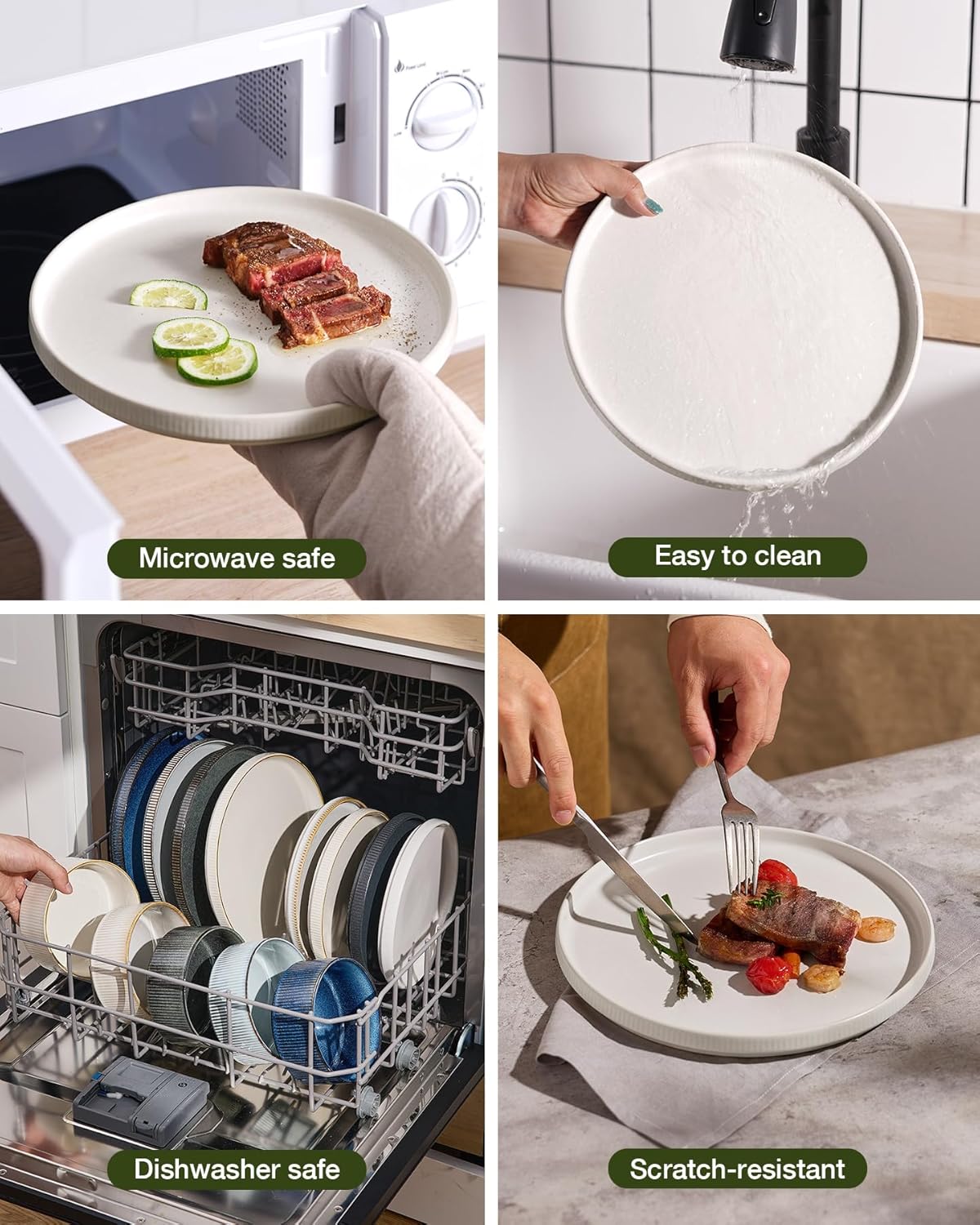 famiware Star Plates and Bowls Sets, Modern Stoneware Dinnerware Sets for 8, 24-Piece Kitchen Dish Set - Microwave and Dishwasher Safe, Chip and Scratch Resistant, Matte White - Image 7