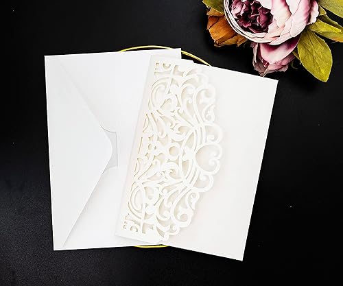 Miniatura 9 de 20 tarjetas de invitación de boda cortadas con láser, bolsillos con sello de sobre, diseño floral para bodas, fiestas, despedidas de soltera,