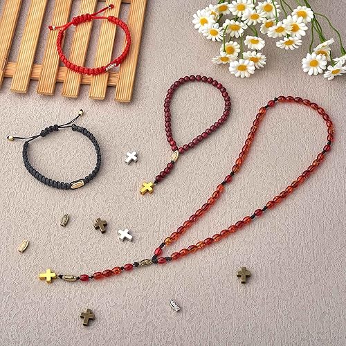 Miniatura 5 de BEEFLYING 60 cuentas mixtas de cruz de la Virgen María tibetana católica y cruz, cuentas ovaladas de religión católica, para hacer pulseras, joyas,