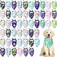 Silkfly 50 Pack Floral Dog Bandanas - Adjustable Triangle Scarves for Small Medium Large Dogs Cats, Breathable Washable Pet Kerchiefs