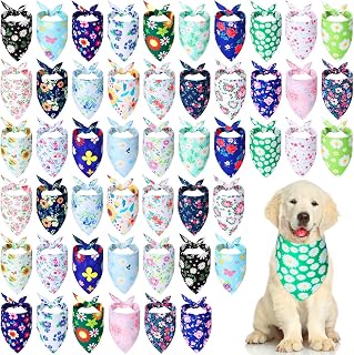 Silkfly 50 Pack Floral Dog Bandanas - Adjustable Triangle Scarves for Small Medium Large Dogs Cats, Breathable Washable Pet Kerchiefs