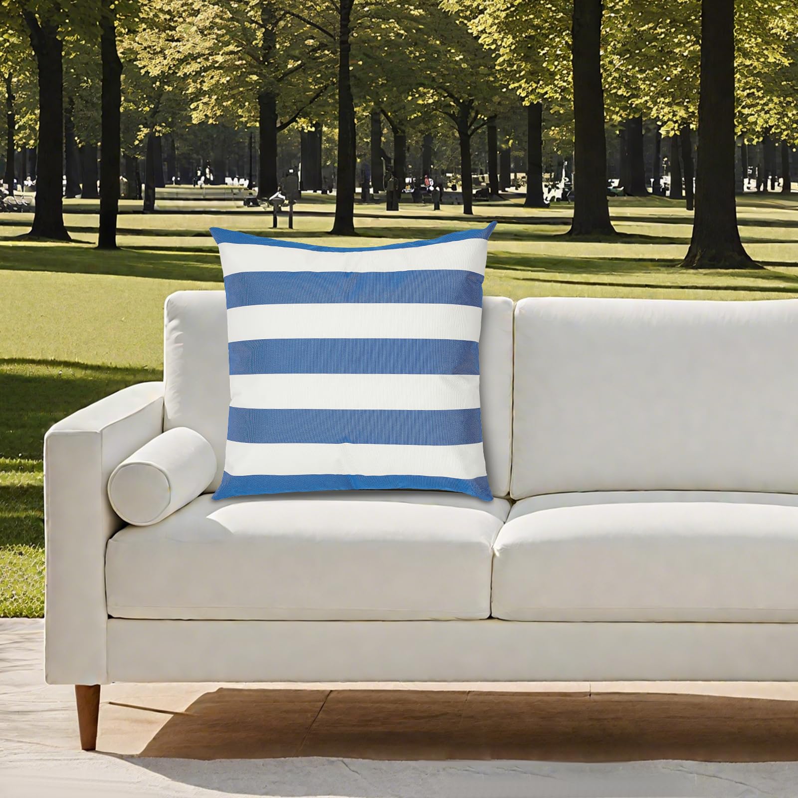 Outdoor Kissen wasserdichte Kissenfüllung Sofakissen 45x45cm, Streifenmuster, Unsichtbarer Reißverschluss für Garten, Balkon, Sofa und Strand (Blau, Weiß)