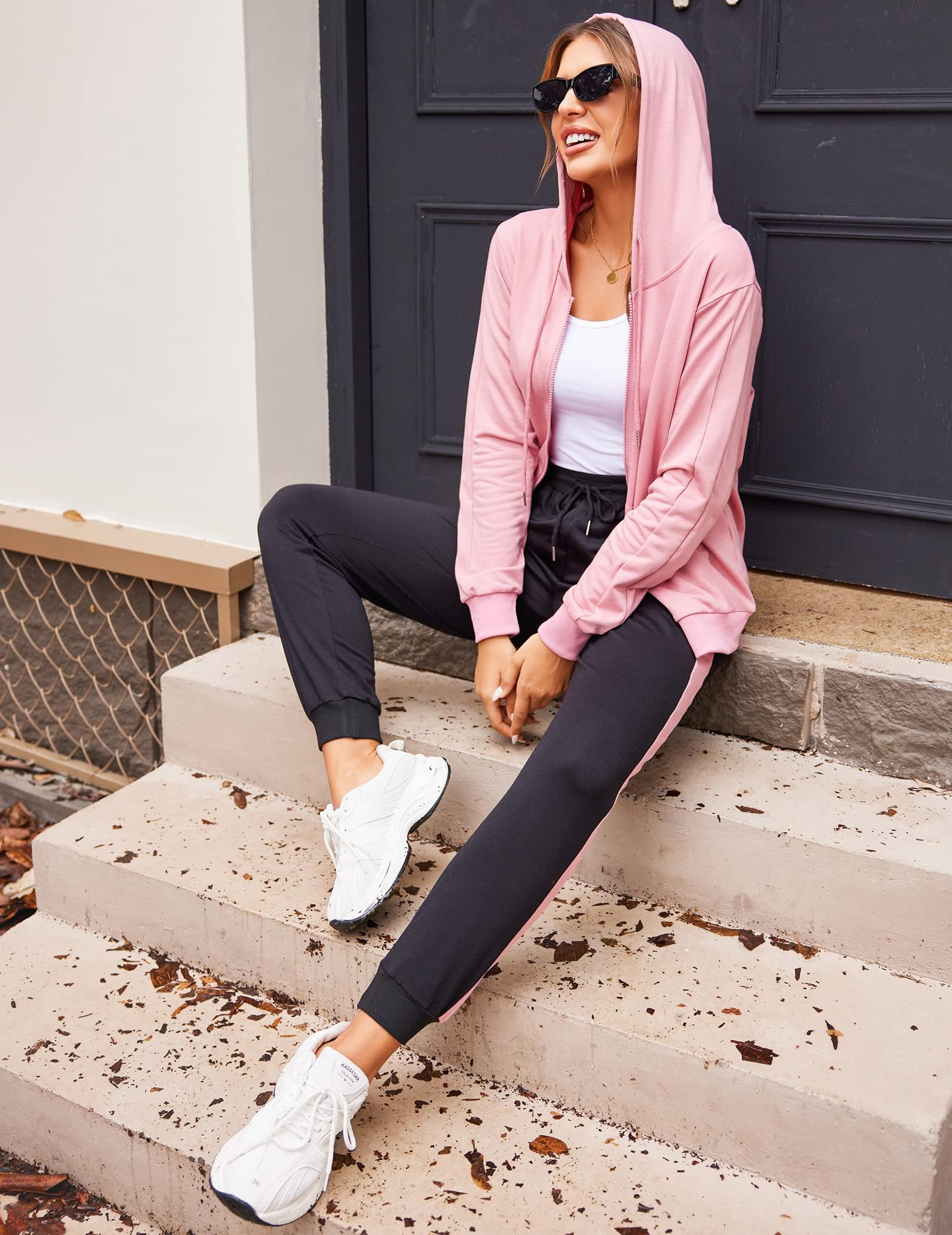 Parabler Conjunto deportivo de 2 piezas para mujer Chaqueta con capucha y cremallera para mujer Pantalones deportivos Conjunto informal