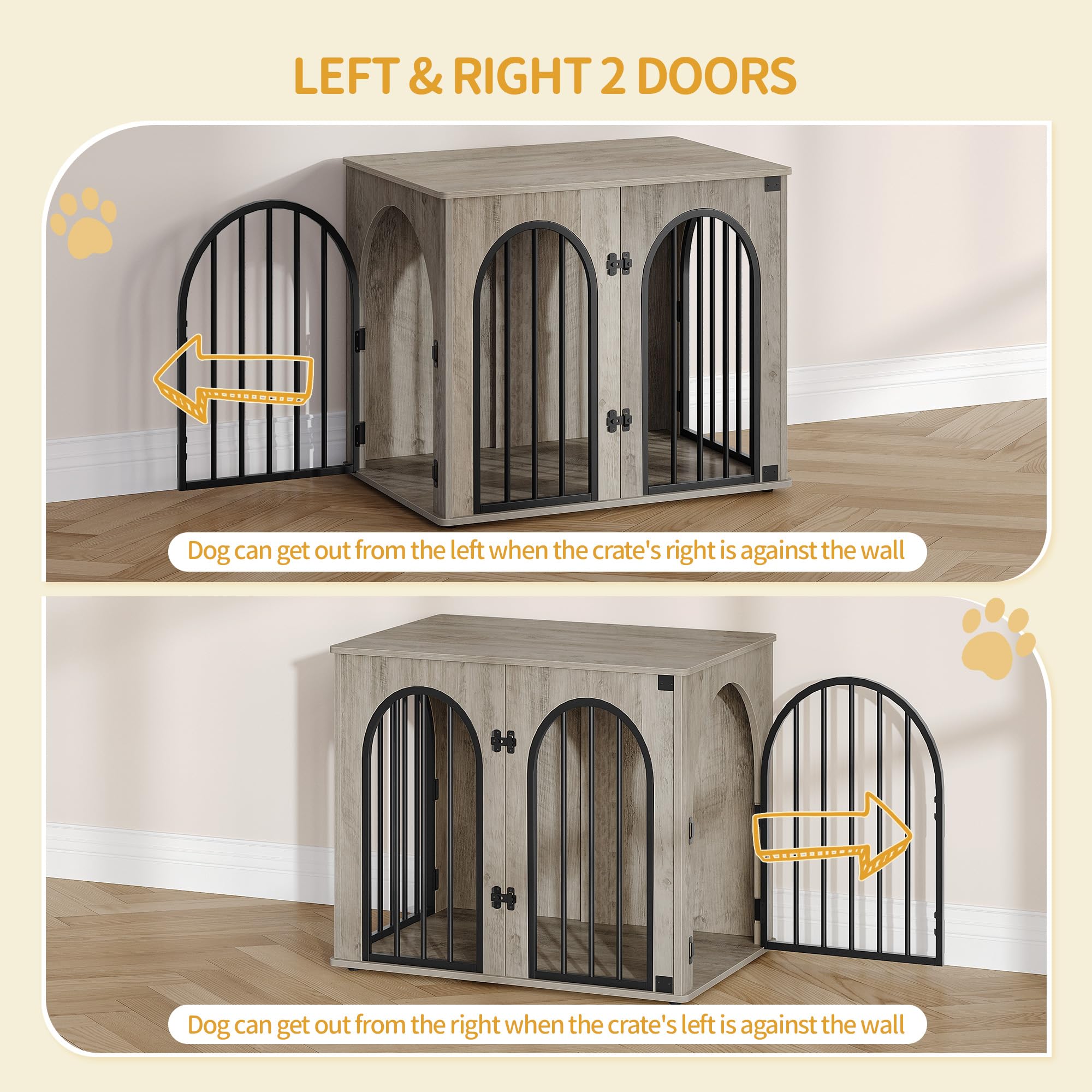 Cage pour Chiens 68cm Table d'Appoint Niche Moderne Intérieur 3 Portes Porte arquée 68 x 49 x 56 cm Ivoire Clair