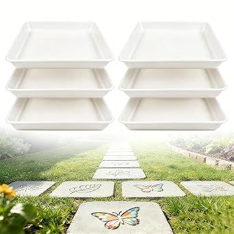 6 Pcs Stepping Stone Mold - Square Plastic Paver Molds for Concrete, 12 * 12 in/ 1.73 in Depth White Cement Tray, Reusable DIY Form for Paving Garden Path, Walkway, Patio/None Cement