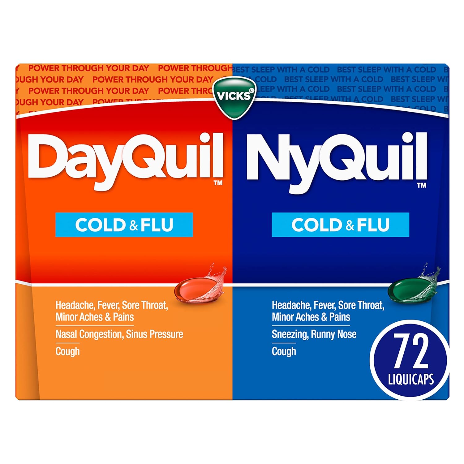 Vicks DayQuil NyQuil Co-Pack Cold Flu Medicine Powerful Multi-Symptom Daytime Nighttime Relief for Headache Fever Sore Throat Minor