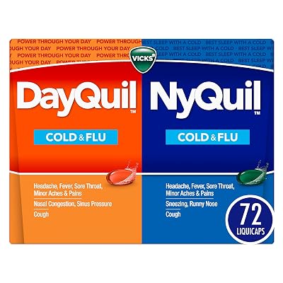 Vicks DayQuil & NyQuil Co-Pack, Cold & Flu Medicine, Powerful Multi-Symptom Daytime & Nighttime Relief for Headache, Fever, Sore Throat, Minor Aches & Pains, & Cough, 72ct