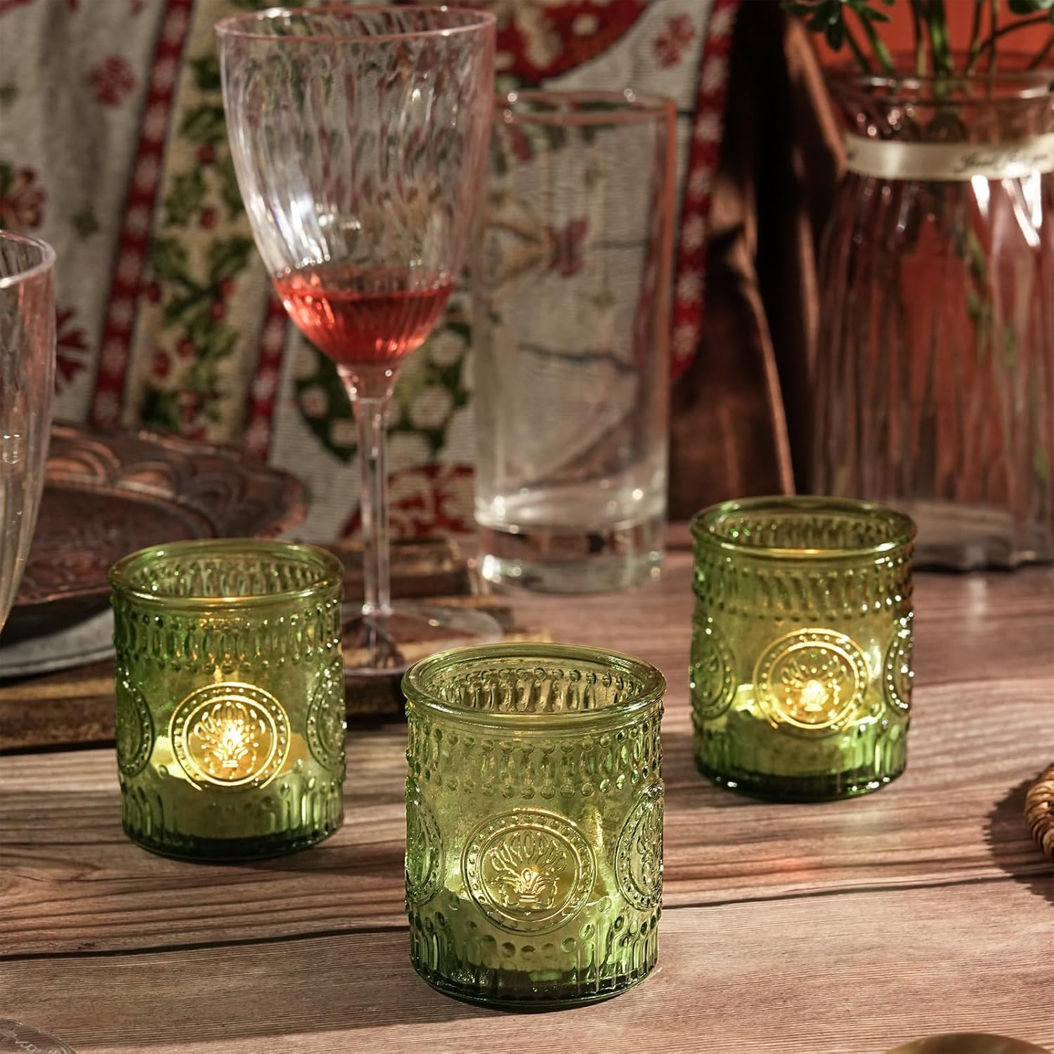 30pcs Votive Candle Holders for Christmas Decor, 2x2.5iInch Glass Tea Light Candle Holders for Winter Table, Green Votives for Wedding, Christmas, Party Decor & Gift-Giving​