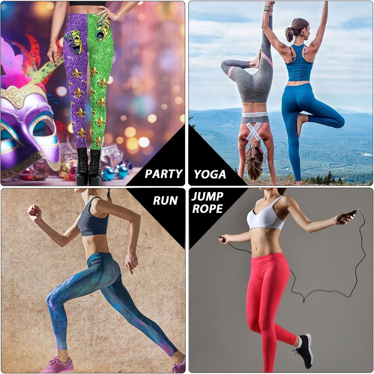 Eciodci Women's Mardi Gras Leggings 3D Printed Mask Fleur De Lis High Waist Stretchy Carnival Party Tight Pants for Women - Image 7