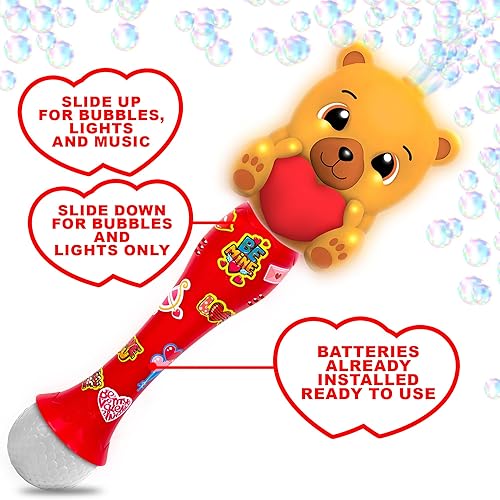 Miniatura 3 de ArtCreativity Varita de burbujas iluminada para el día de San Valentín para niños pequeños, juguete de burbujas de corazón con luces, música y