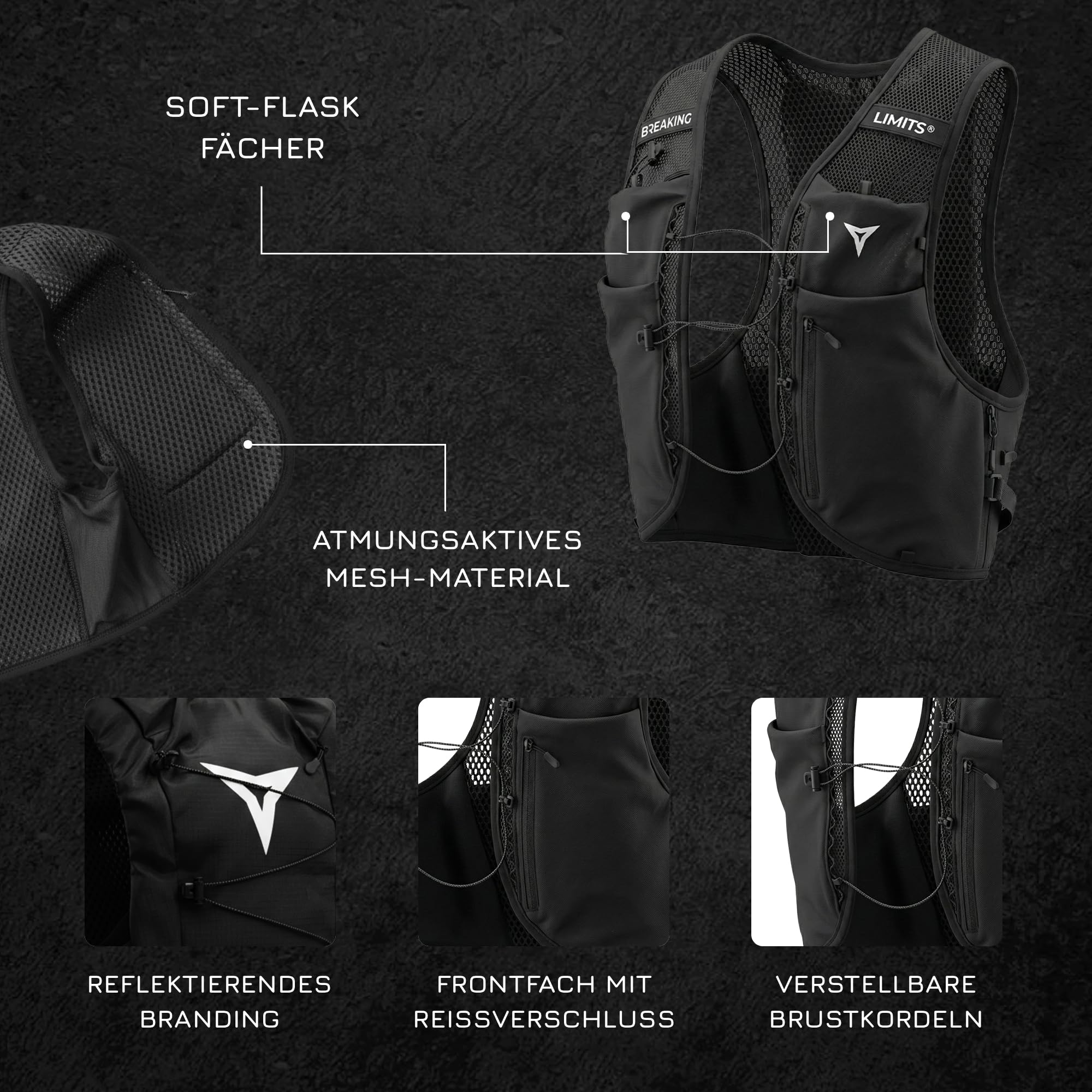 Laufweste Herren & Damen Ultraleicht - Running Vest - Laufweste mit Trinkflasche 500ml - Trinkweste Laufen - Jogging Rucksack - Laufrucksack