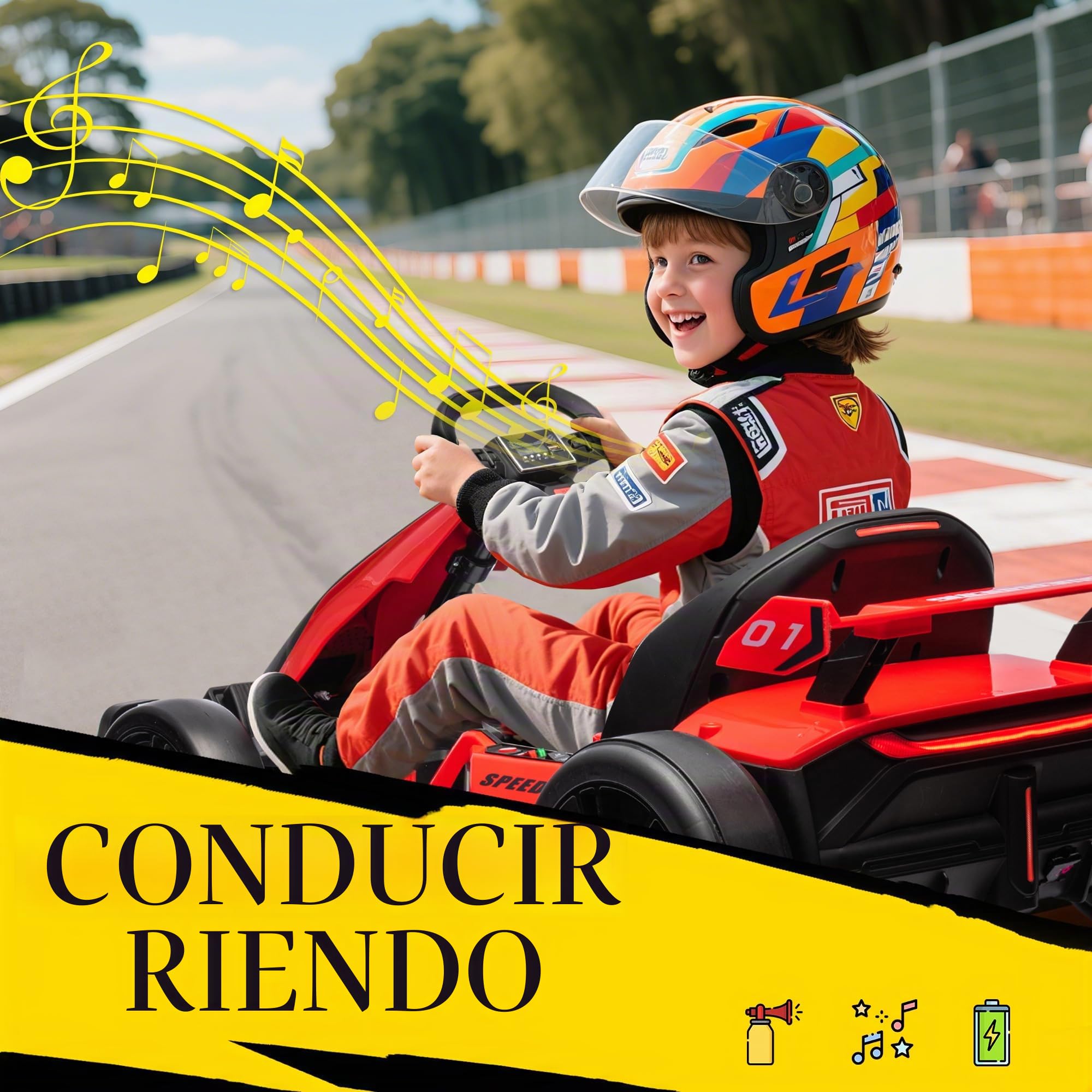 HOMCOM Kart eléctrico para niños 24V 2x150W luces LED Drift Música 2 velocidades asiento ajustable rojo