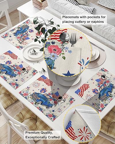 Miniatura 9 de Bohemia Table Placemats for Dining Table Set of 2, Cotton Linen Cloth Kitchen Place Mats with Pocket, Washable Burlap SquareRectangleRound Table