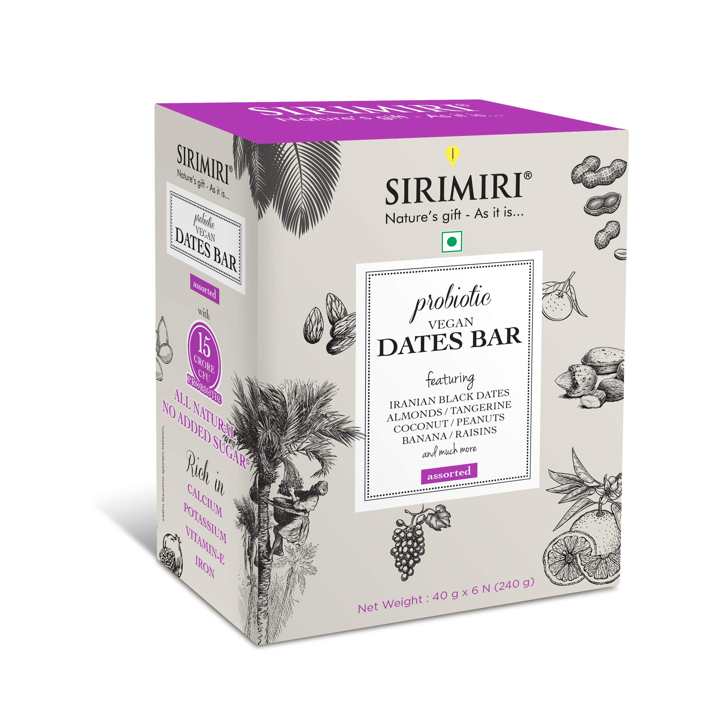 SIRIMIRI Probiotic Vegan Dates Bar - Assorted - Pack of 6 ( Each 40g) (B08LJG5SR3) Amazon Price History, Amazon Price Tracker