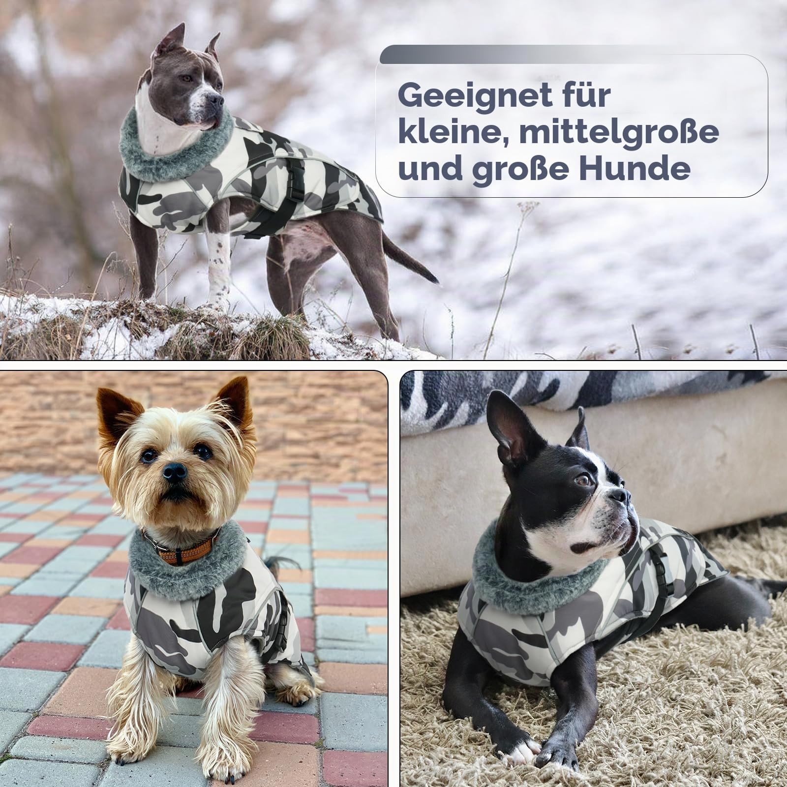 Winter-Hundemantel, wasserdicht, warm, für den Innenbereich, Hundemantel, Schneeanzug, gepolsterter Mantel, Bequeme Hunde-Schnee-Jacke für große Hunde (weiß, Camouflage, Größe 2XL)