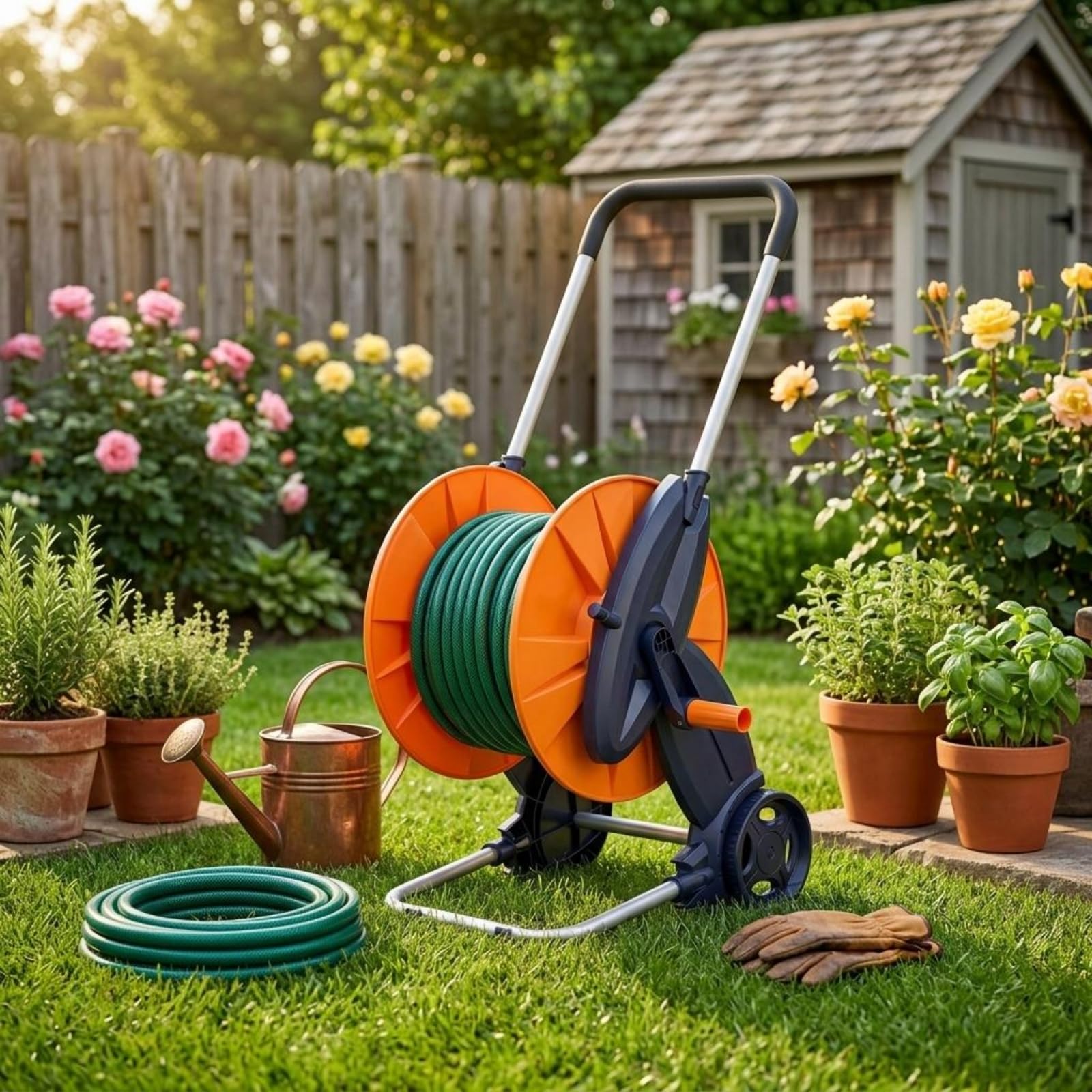 rockible Gartenschlauchwagen schnelles Aufrollen fahrbarer Schlauchwagen robuste Bauweise Gartenschlauchtrommel für Landwirtschaft