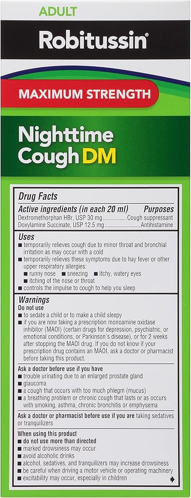 Robitussin Maximum Strength Nighttime Cough DM Max, Adult Formula, Berry Flavor - 8 Fl Oz Bottle