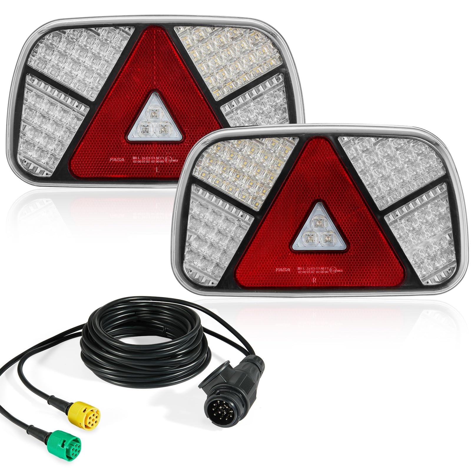 Kit Pilotos Traseros Remolque LED 13 Pines,12V Luces LED Remolque Con Cable 5 m y Enchufe 13 Pines & Conector Bayoneta 6 Pines,Luz Trasera Remolque Homologados