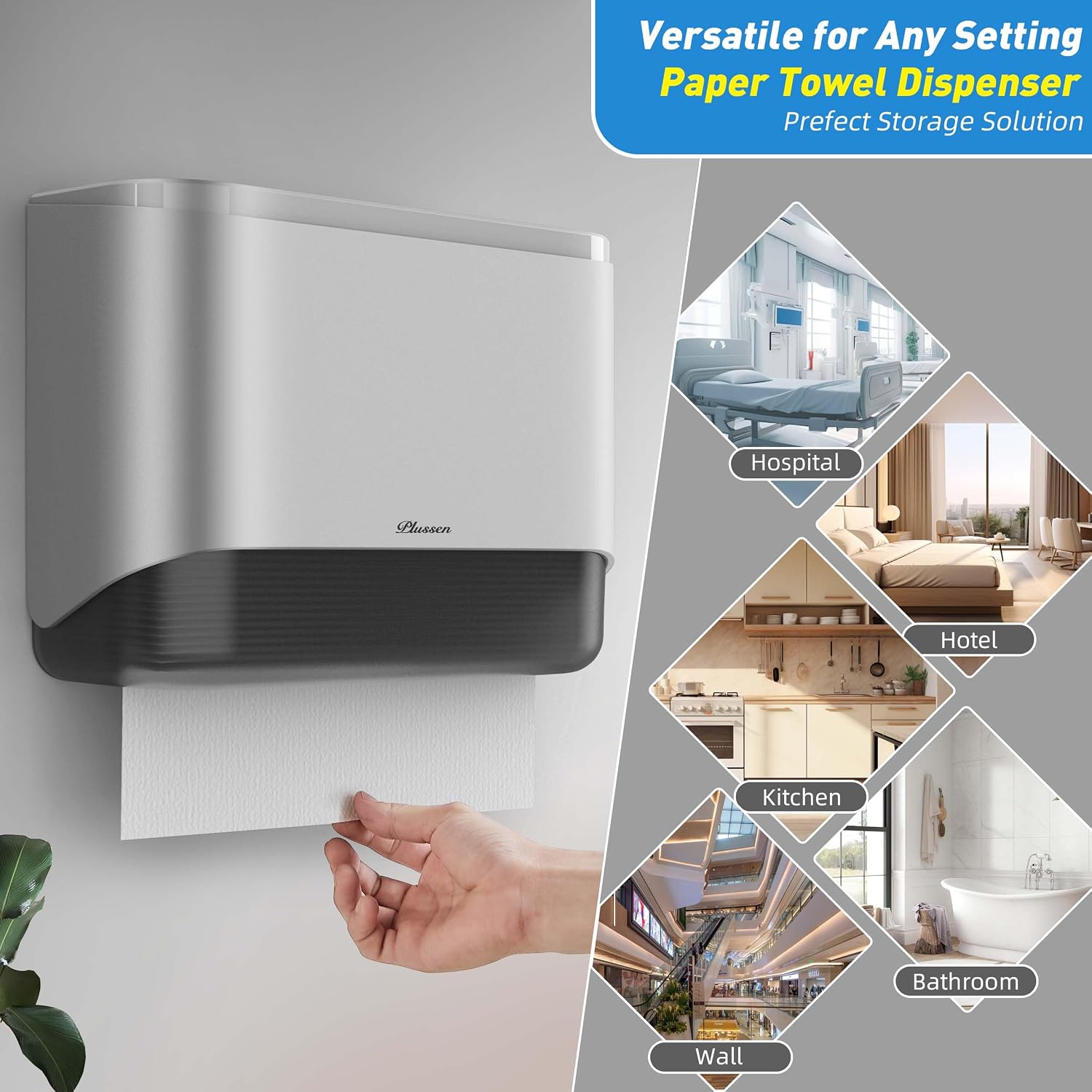 Multifold Paper Towel Dispenser,C-Fold Folded Hand Paper Towels Dispenser Wall Mount for Commercial (Silver) image 2