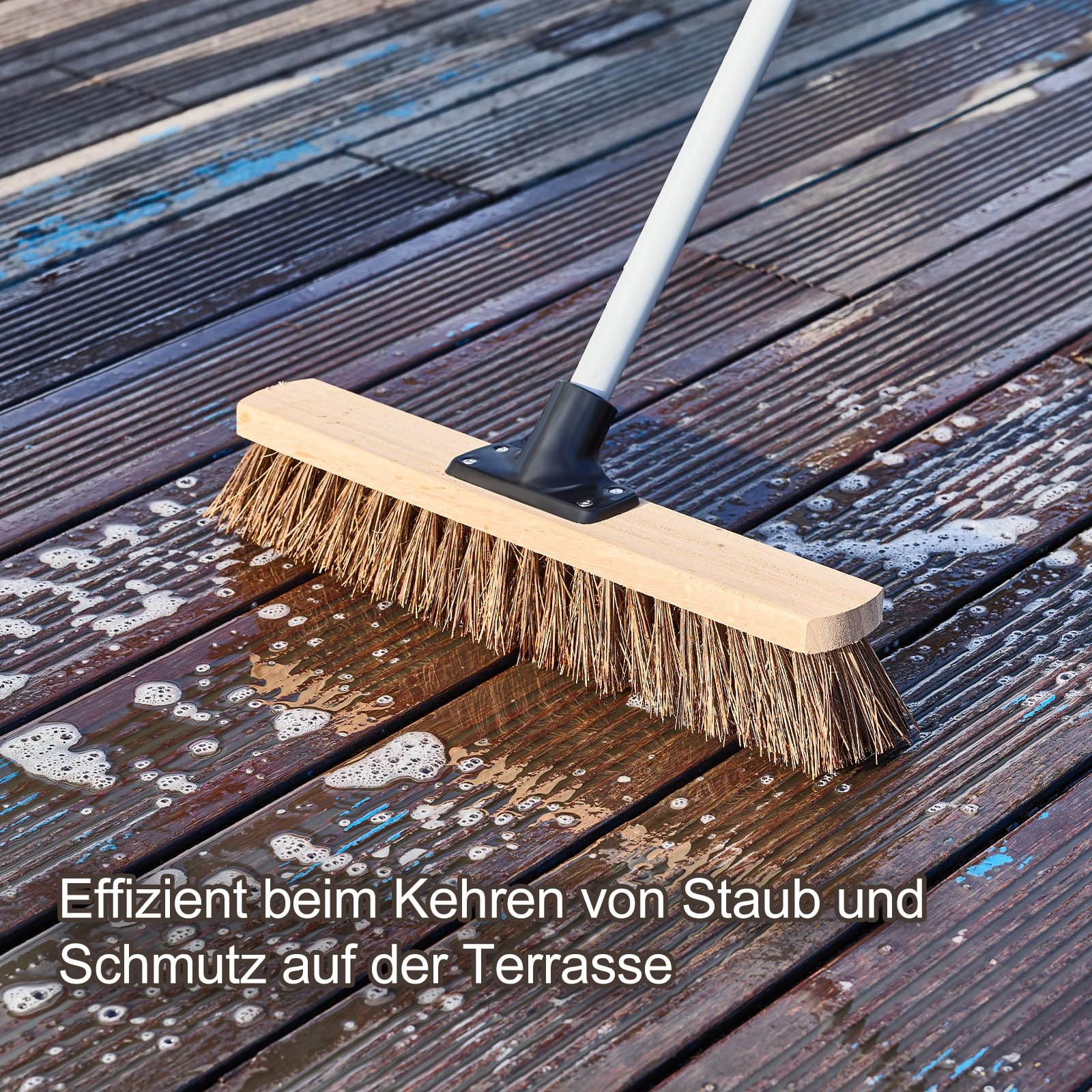 Mitclear 40cm Gartenbesen mit Langem Stiel(160cm), Straßenbesen mit Arenga-Borsten, Nass- und ölbeständig, Industriebesen Kehrbesen Werkstattbesen Außenbesen, Kehrbesen Robust für den Ausseneinsatz