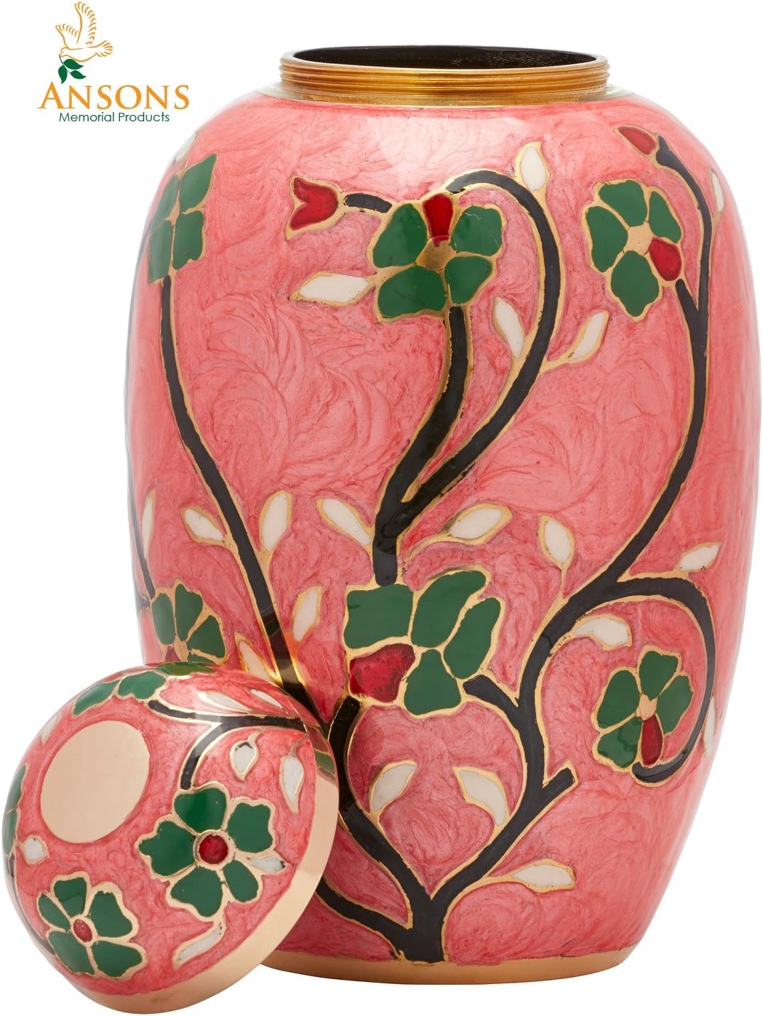 Cremation Urn - Flower Funeral Urn for Human Ashes - Burial urn with Lacquer Finish - 100% Brass - Flora Pink