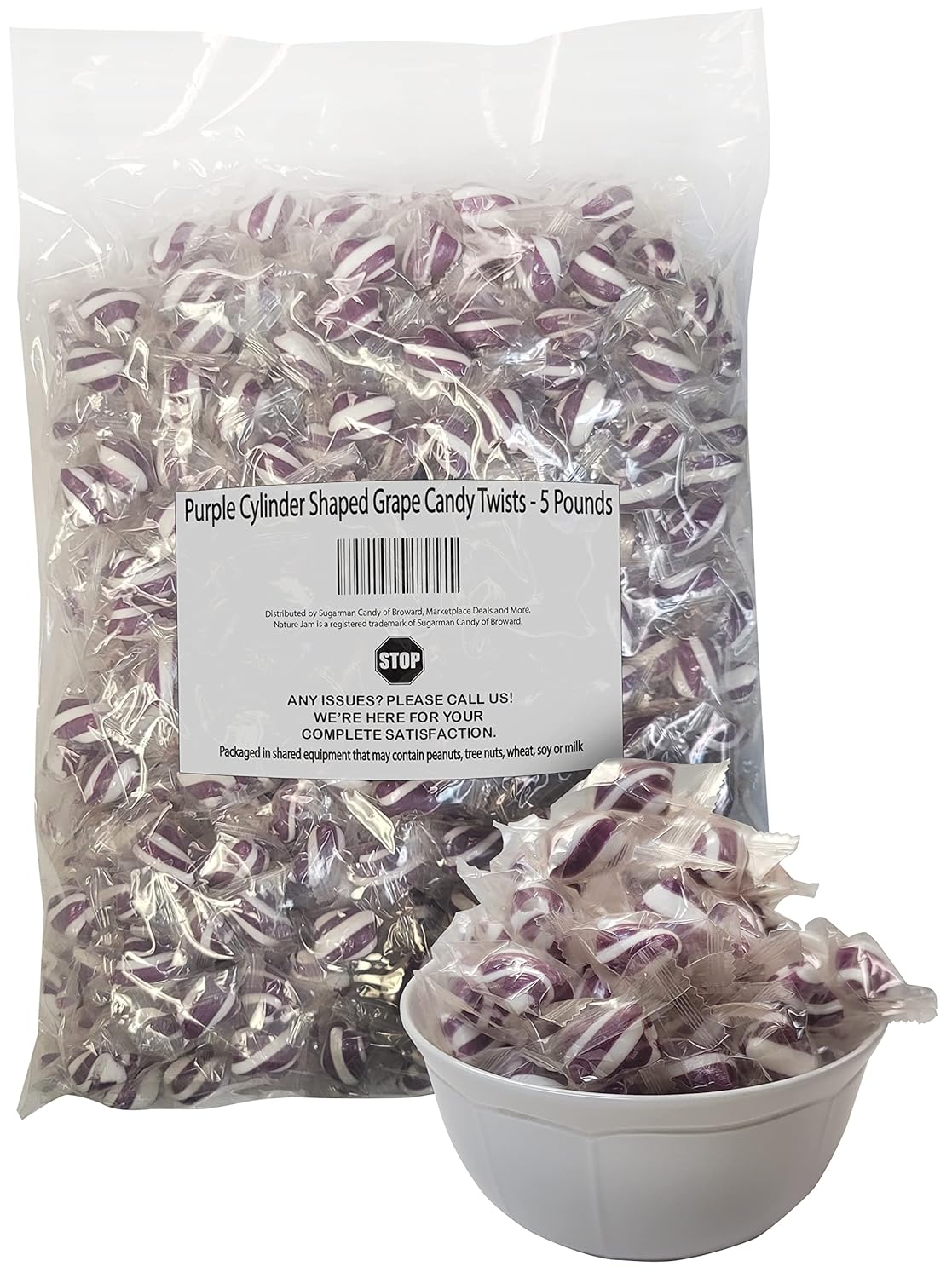 Purple Cylinder Shaped Mint Candy Twists - 5 Pounds For The Office Candy Jar Or Sweet Buffets