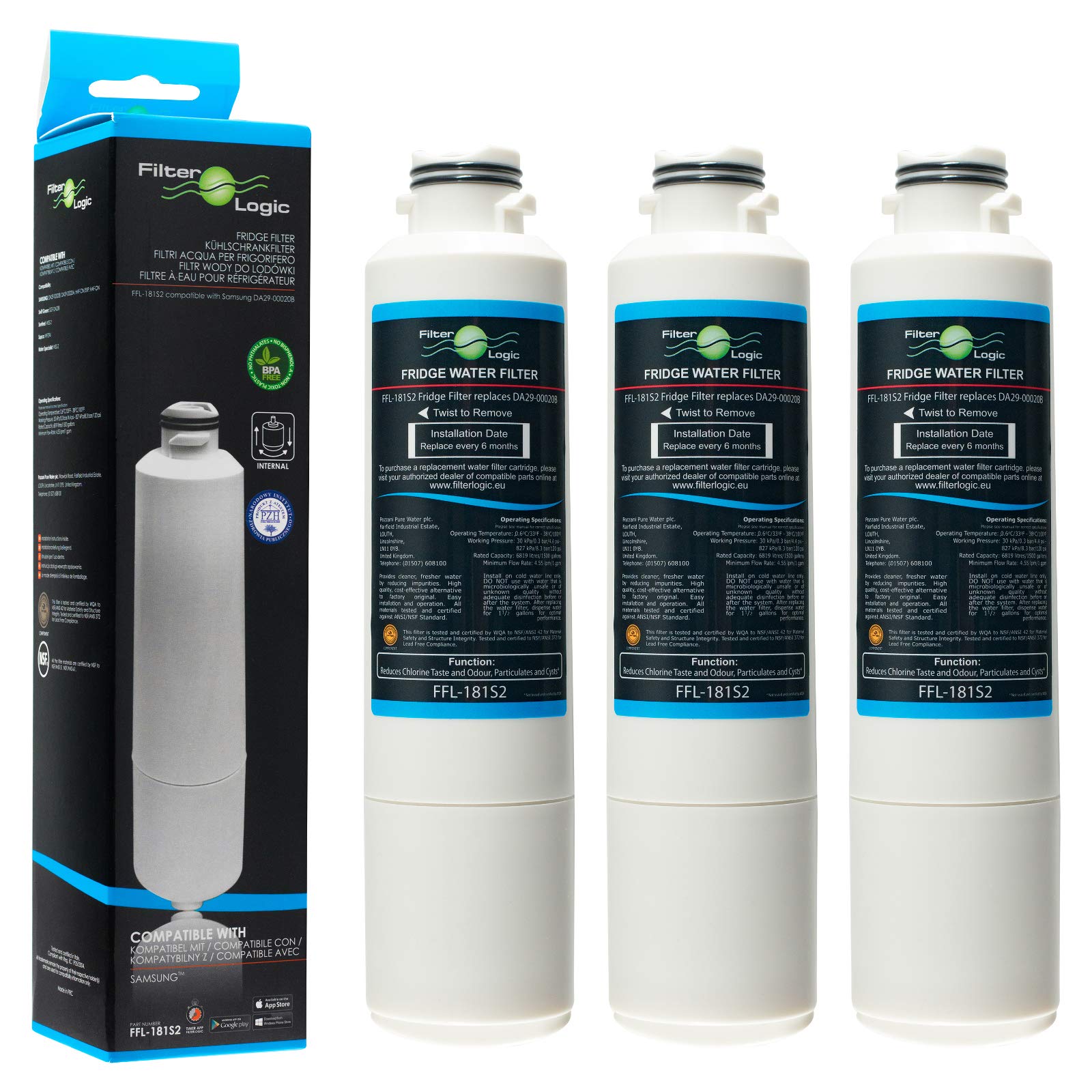 FilterLogic FFL-181S2 | 3x Filtre à eau pour Samsung frigo avec DA29-00020B